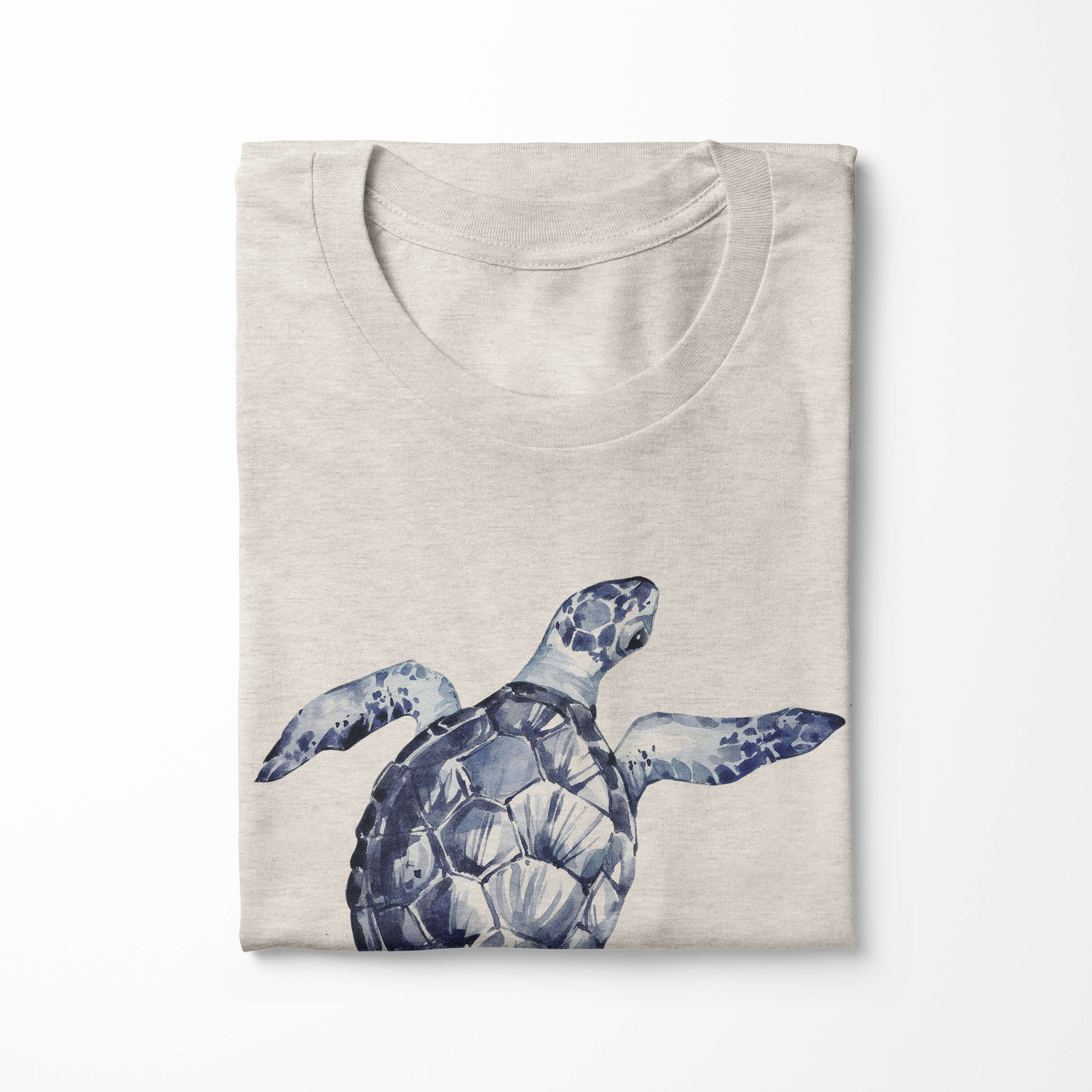 Art Herren 100% T-Shirt gekämmte Ökomo (1-tlg) Motiv Shirt Wasserfarben Nachhaltig T-Shirt Seeschildkröte Bio-Baumwolle Sinus