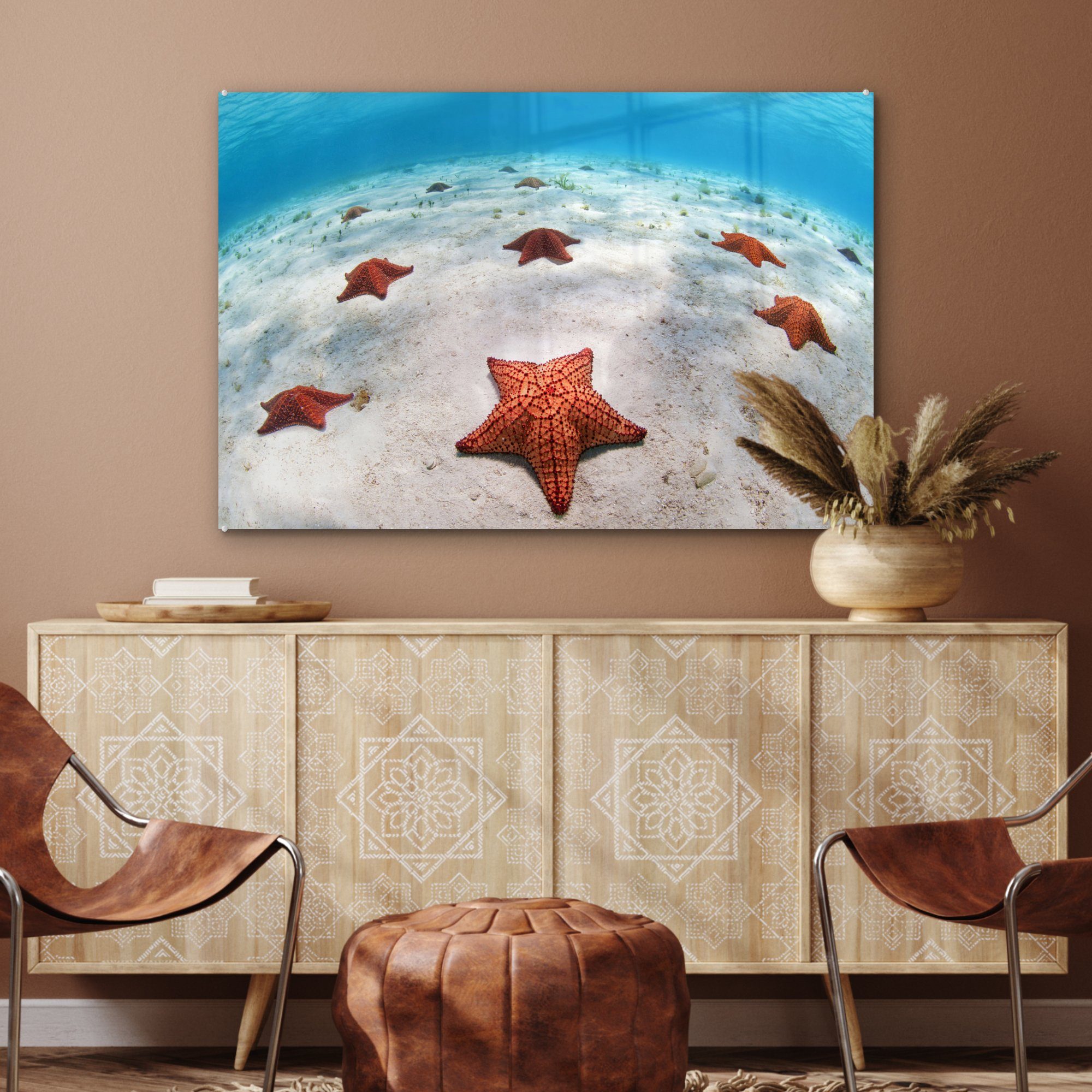 MuchoWow Acrylglasbild Seesterne Meeresboden, St), Wohnzimmer & Acrylglasbilder auf dem Schlafzimmer (1