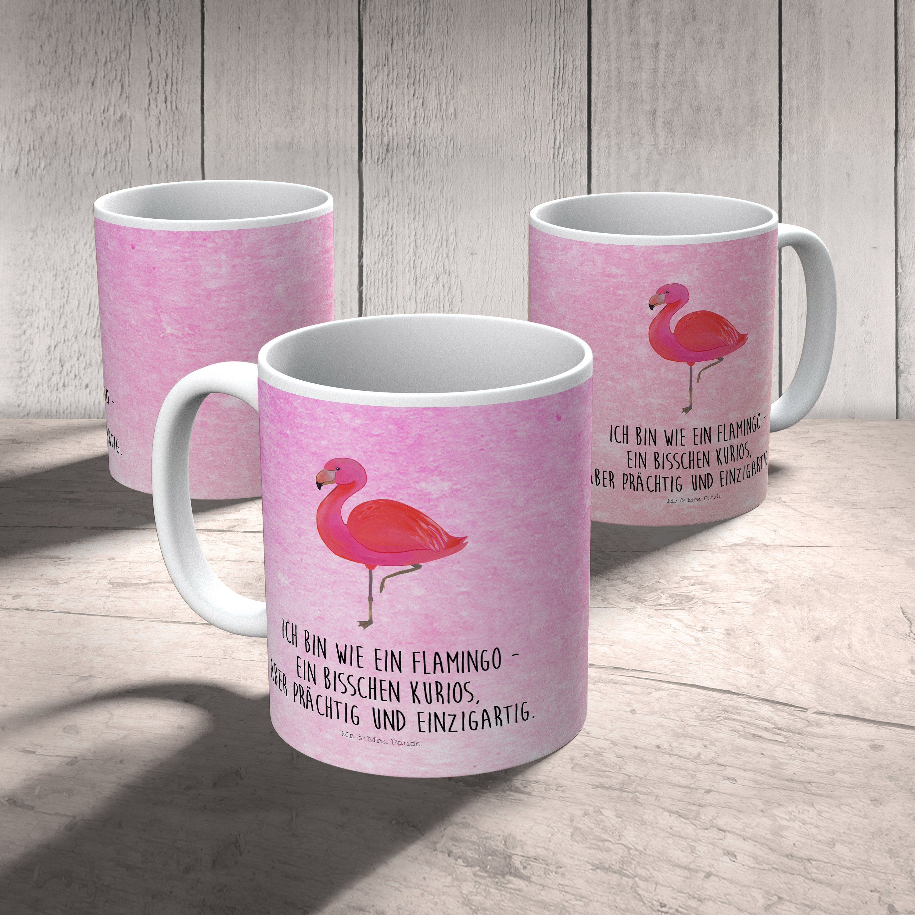 Kinderbecher Aquarell - Flamingo Kunststoffgeschirr, Panda Mr. - Mrs. Geschenk, Pink classic Kunststoff & einz,