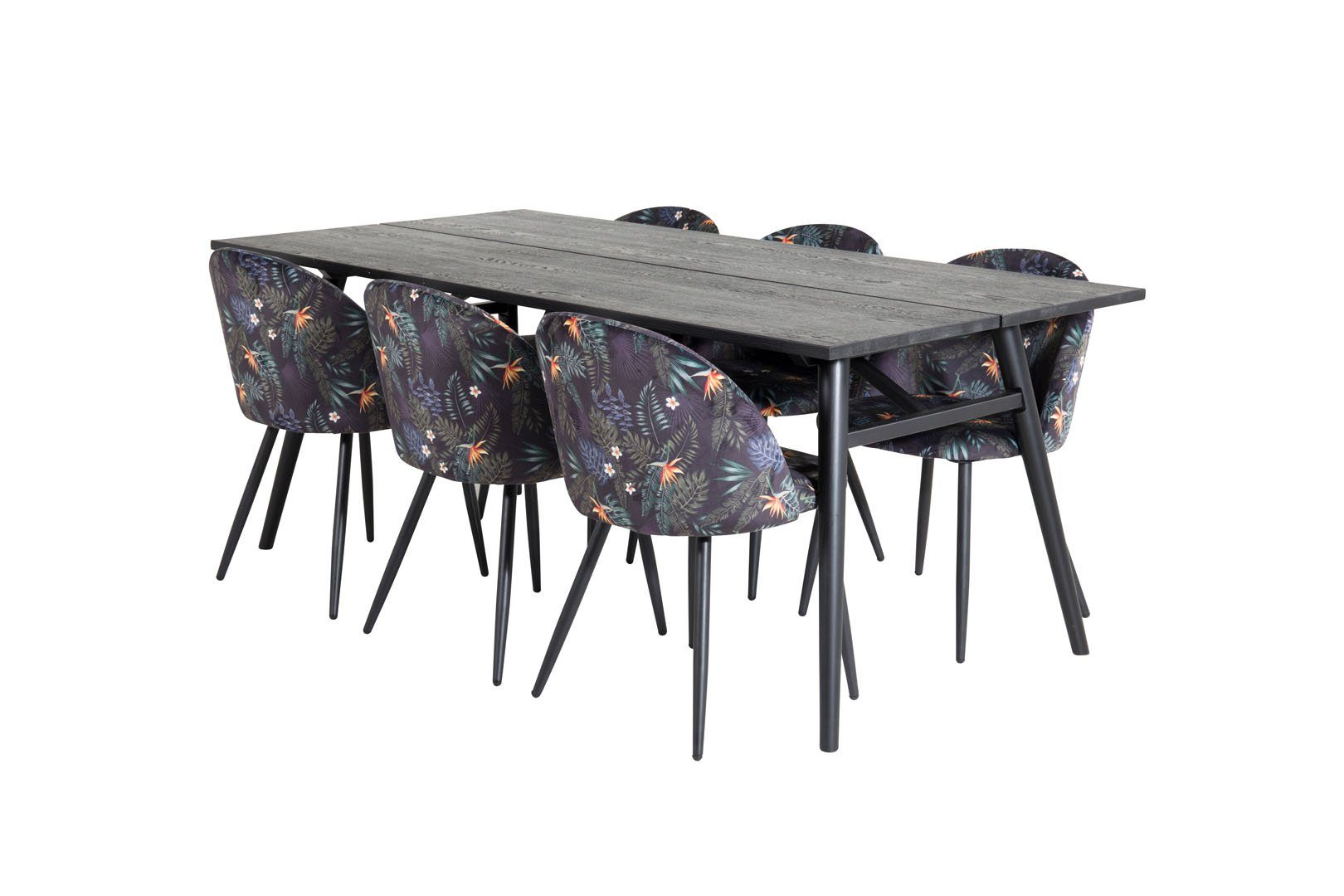 Essgruppe Sleek Lä, ausziehbarer Essgruppe (7-tlg) ebuy24 Tisch Esstisch schwarz;geblüht