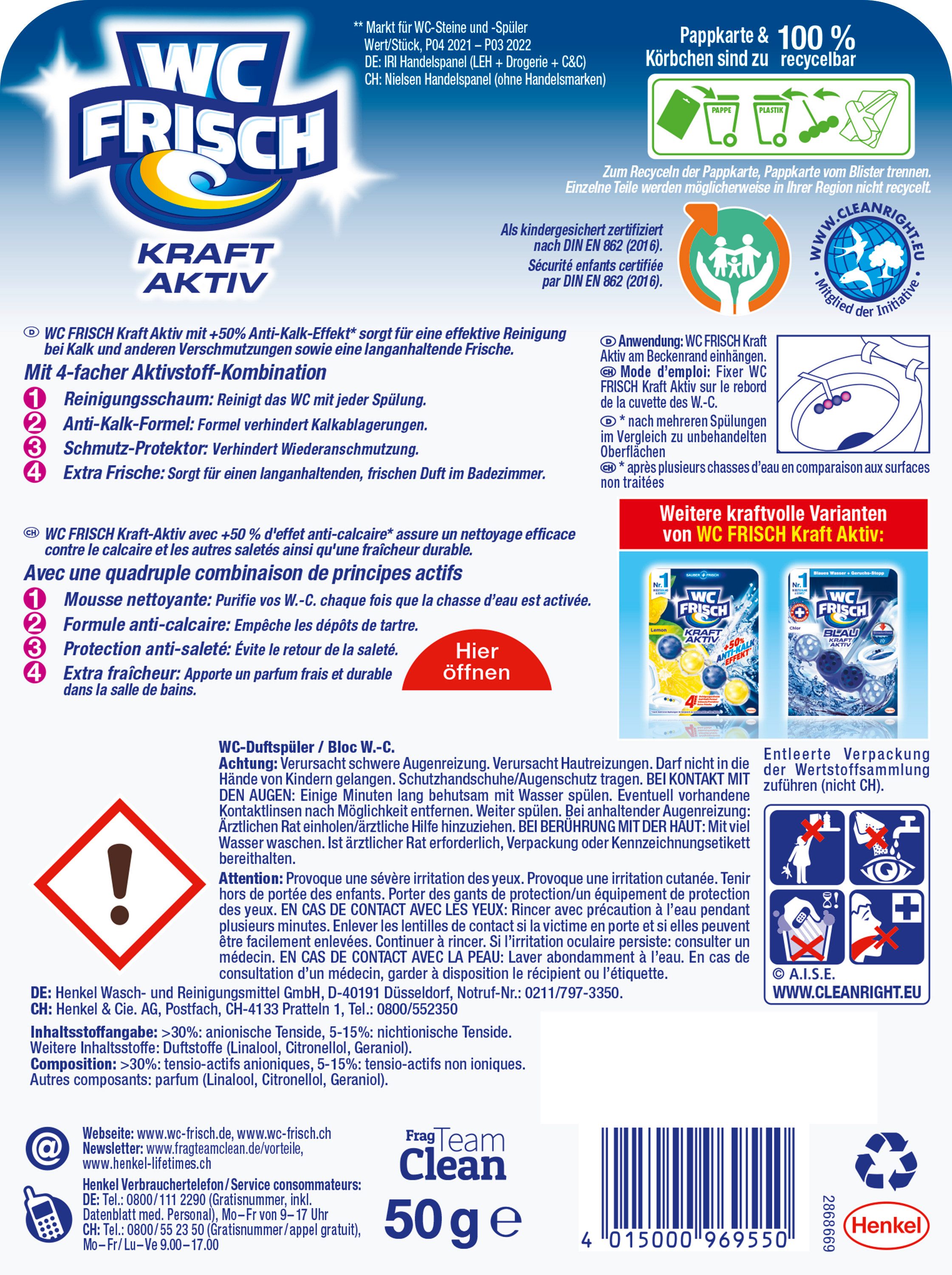 WC Frisch Kraft-Aktiv Duftspüler Blüten-Frische WC-Reiniger (1-St. mit +50% Anti-Kalk-Effekt für Extra Frische)