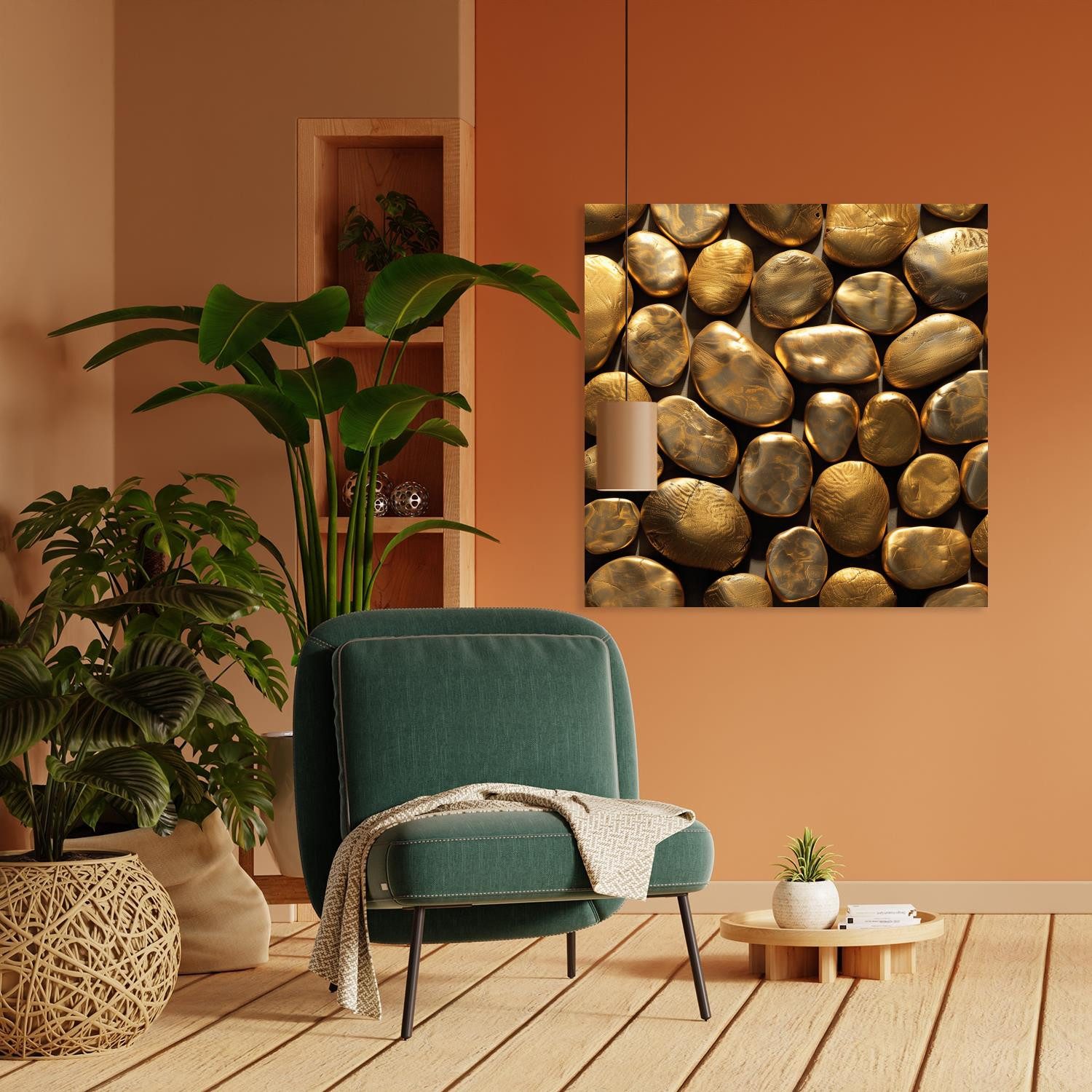 queence Acrylglasbild Goldene Steine, Abstrakt, Abstrakte, Formen, Gemälde, Kunst (1 St), HD Premium Kunstdruck in Galeriequalität