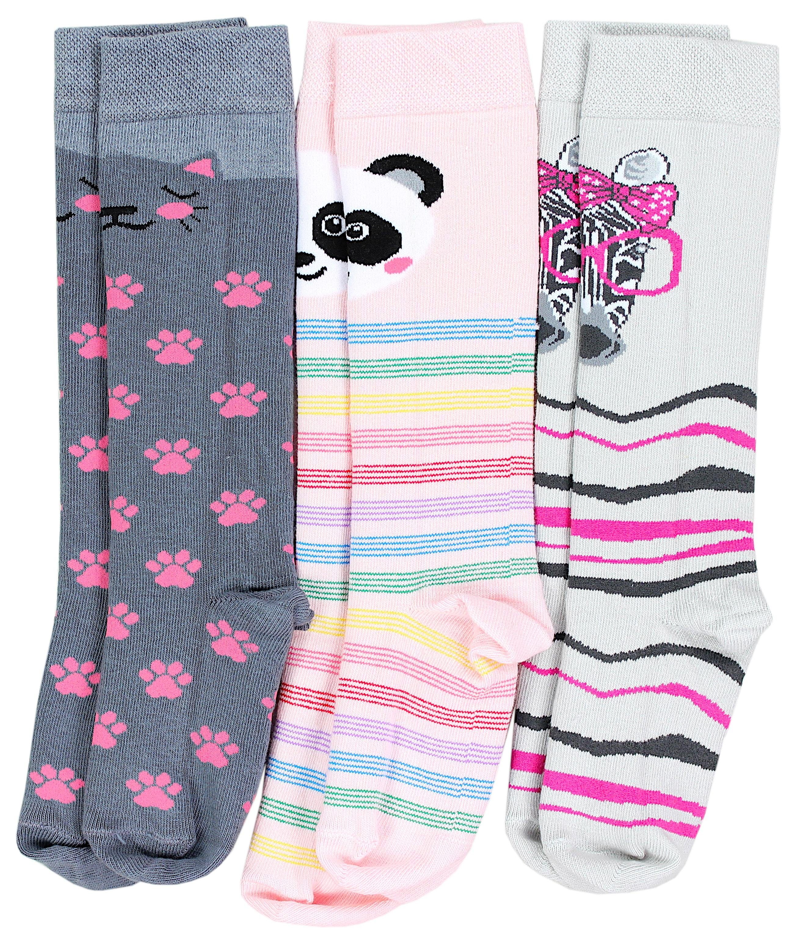 TupTam Langsocken TupTam Mädchen Knielange Socken Gemustert 3er Pack (3-Paar) 3er Pack Panda Rosa Katze Grau Zebra Pink