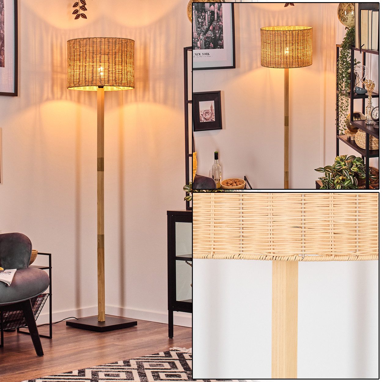 hofstein Stehlampe Boho-Style Stehlampe aus Holz/Metall/Rattan günstig online kaufen