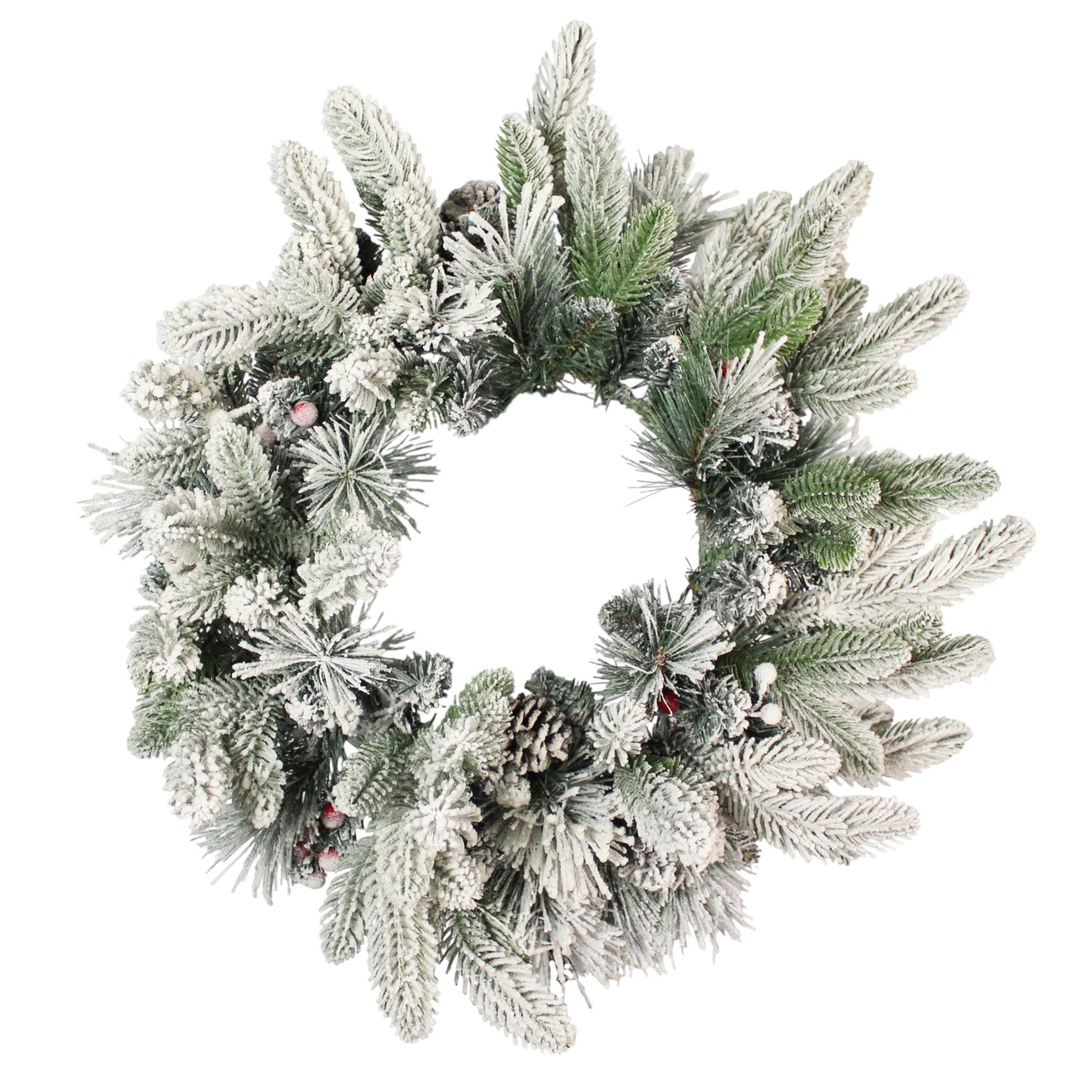 Arnusa Dekokranz Weihnachtskranz 50 cm verschneit Türkranz mit Schnee, Weihnachtsdeko mit Kunstschnee