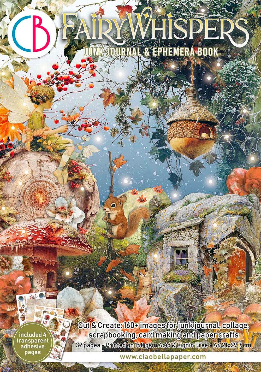 Ciao Bella Motivpapier Junk Journal & Ephemera Book Fairy Whispers, 32 Blatt