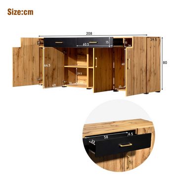 BlingBin Sideboard TV Schrank Küchenschrank Aufbewahrungsschrank 208 x 39.5 x 80 cm (1er Set, 1 St., 1 Schrank), Kommode mit 4 Türen und 2 Schubladen