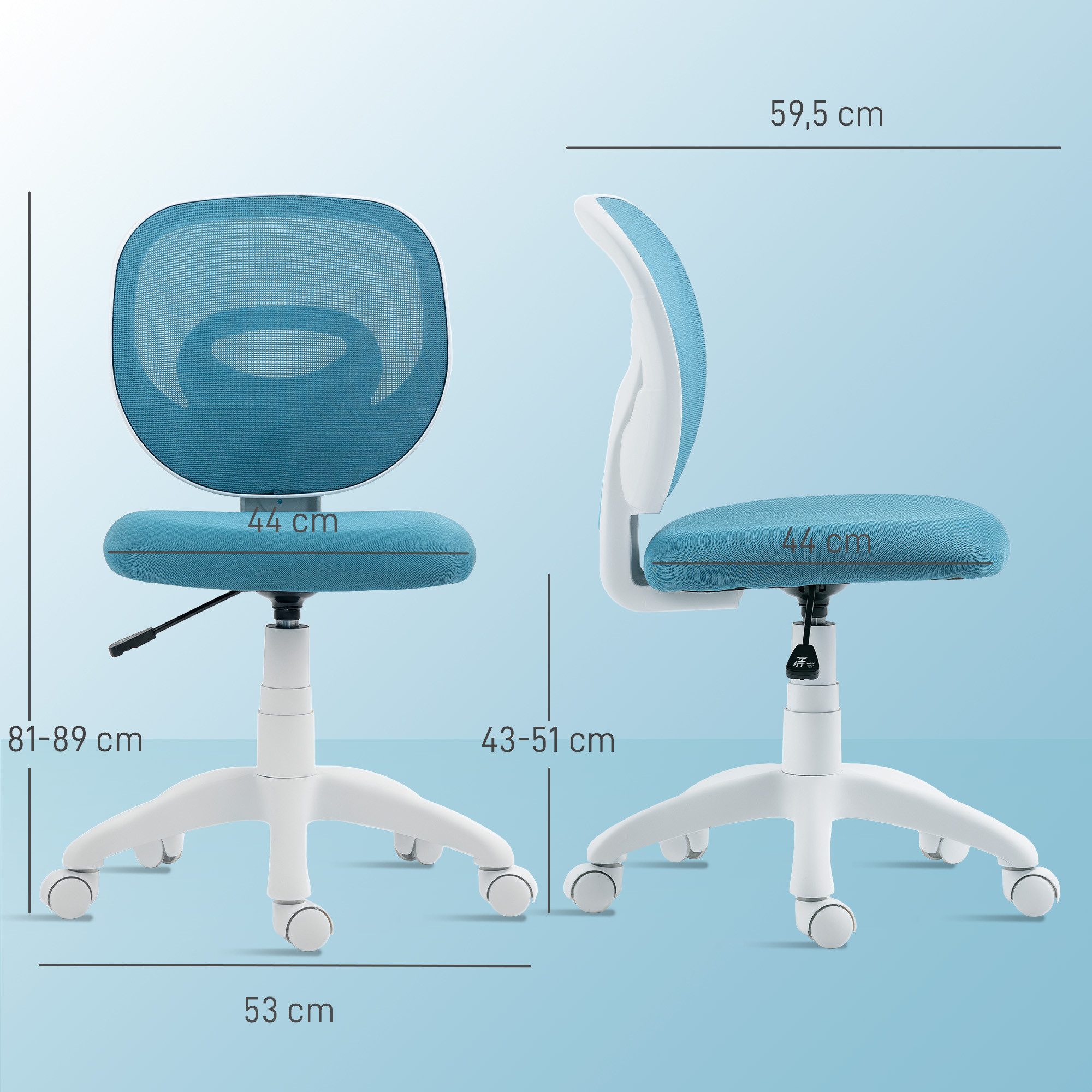 HOMCOM Bürostuhl mit C-förmiger Rückenstütze (Schreibtischstuhl, 1 St), für Büro, Arbeitszimmer, Blau