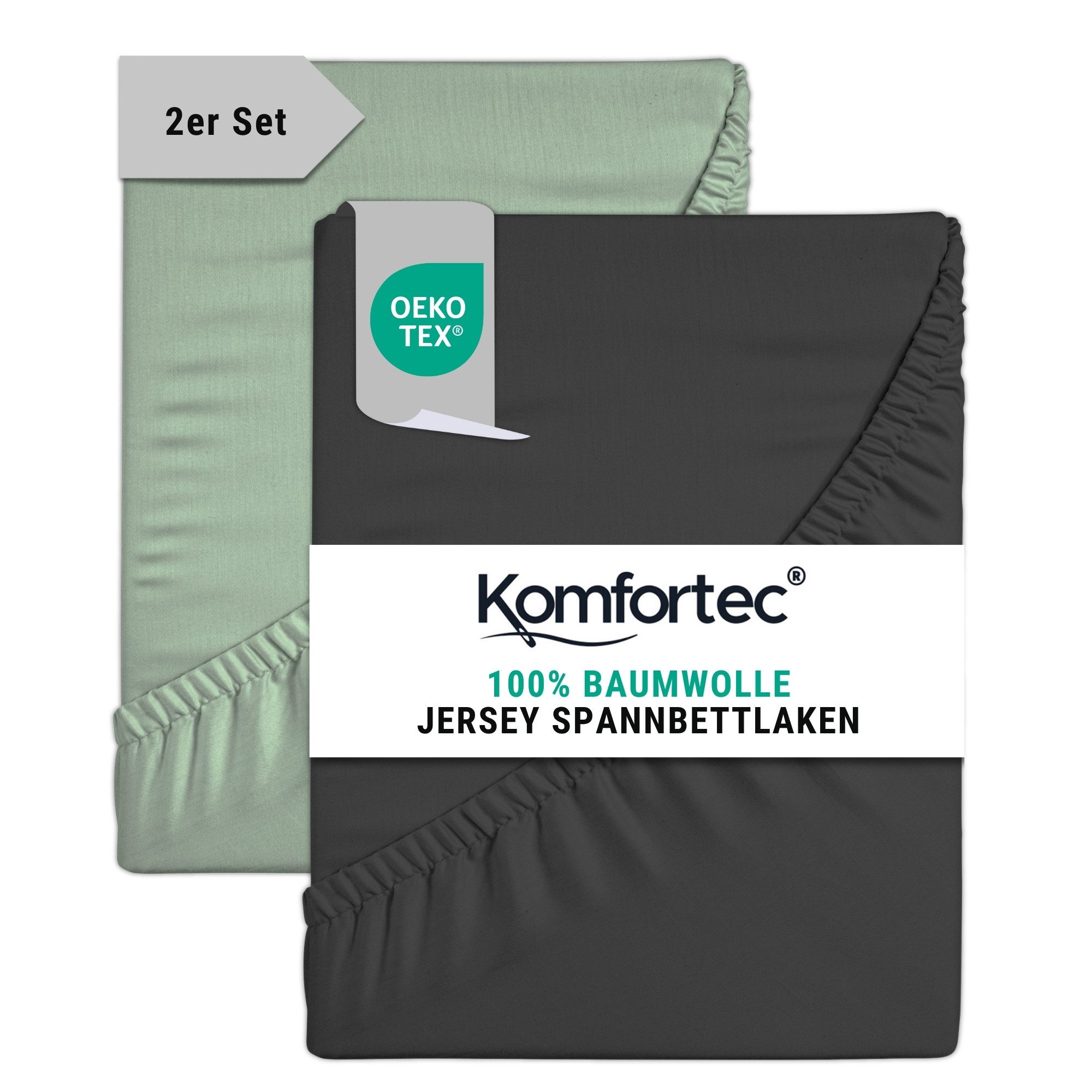 Komfortec Spannbettlaken Jersey Mehrfarbig, 100% Baumwolle, Gummizug: Rundum, (2 Stück), OEKO-TEX® Standard 100 Zertifisiert, für Matratzen bis 25 cm Höhe