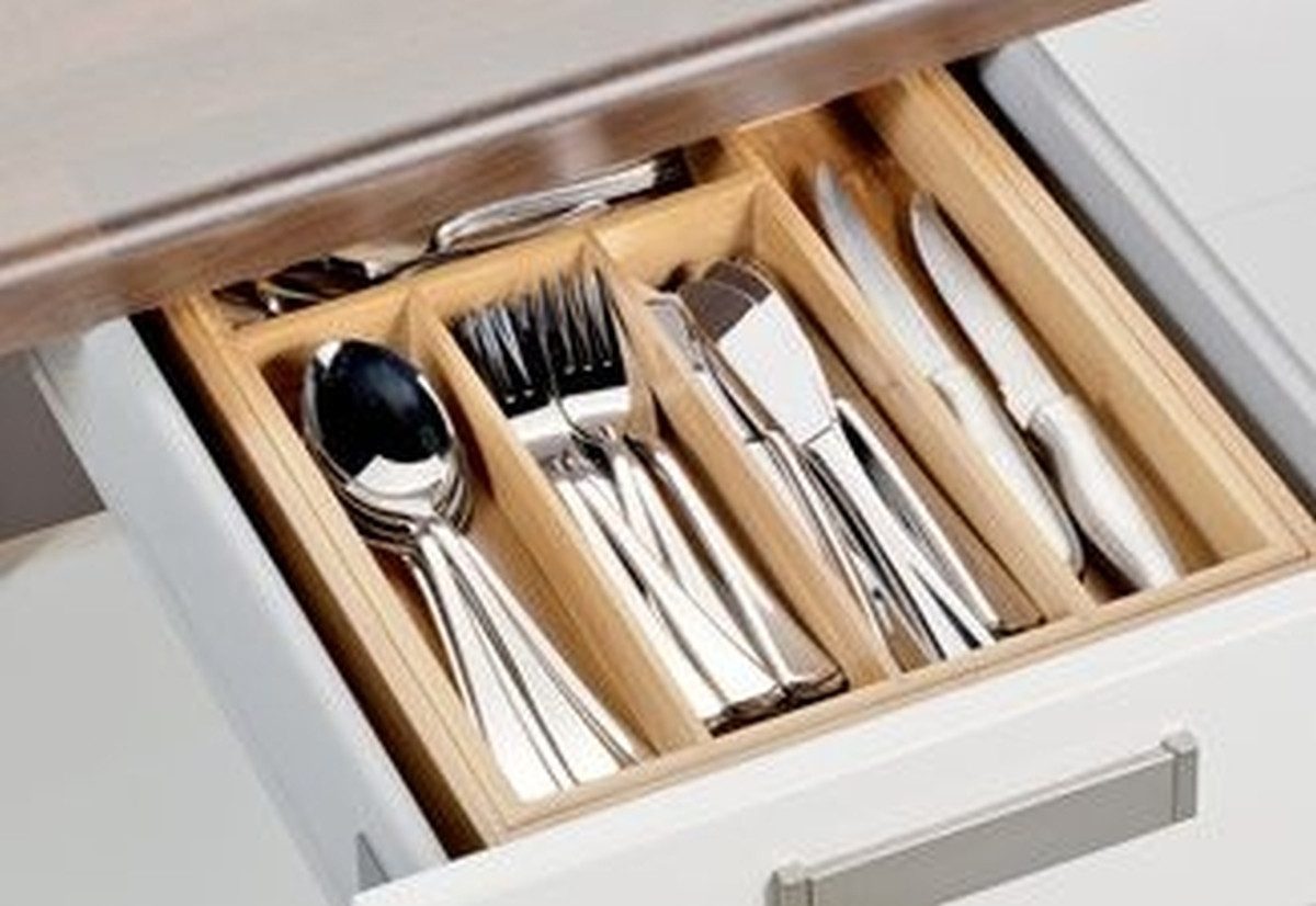 Esmeyer Geschirr-Set Besteckkasten Simon 5-7 Fächer ausziehbar Bambusholz braun