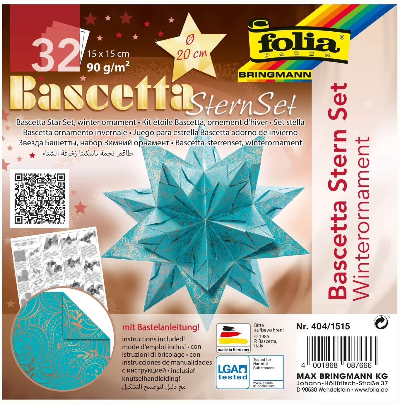 Folia Bastelkartonpapier folia Faltblätter Bascetta-Stern, türkis / bedruckt