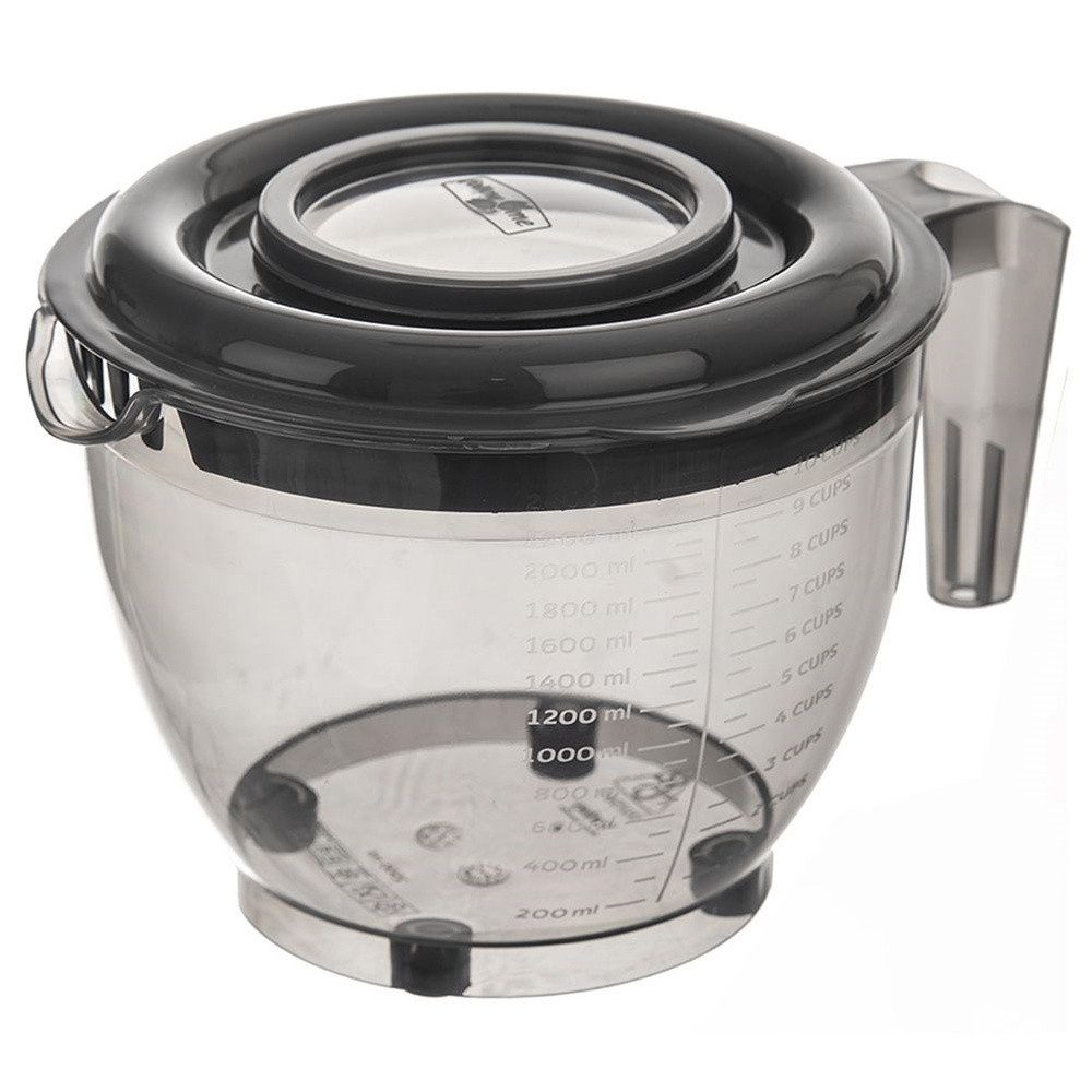 Orion Group Rührschüssel mit zweigeteiltem Deckel Griff Ausguss und Messskala, Kunststoff, 2,5L, mit Messskala, mikrowellengeeignet