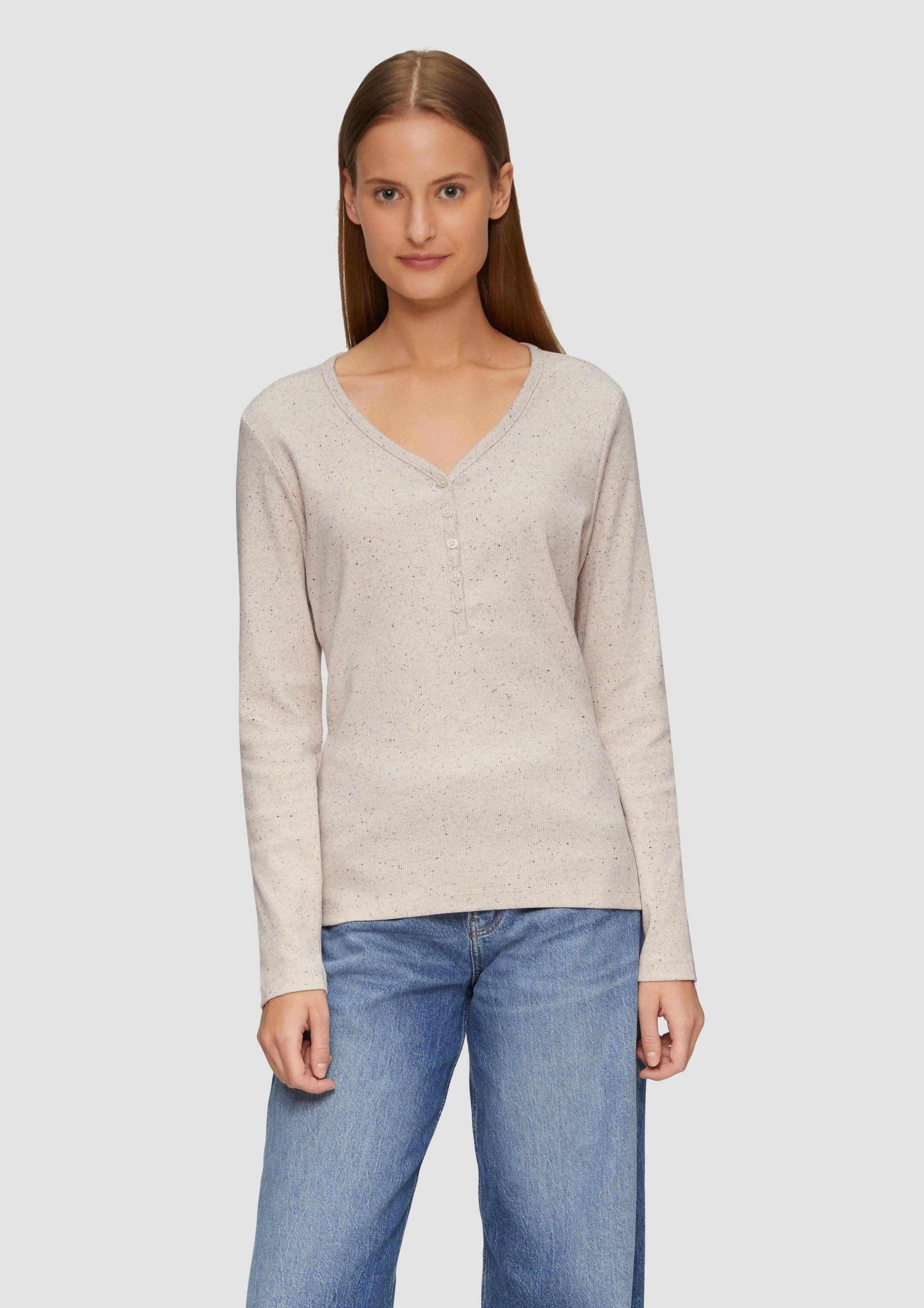 s.Oliver Langarmshirt T-Shirt Geripptes Henleyshirt aus Effektgarn günstig online kaufen