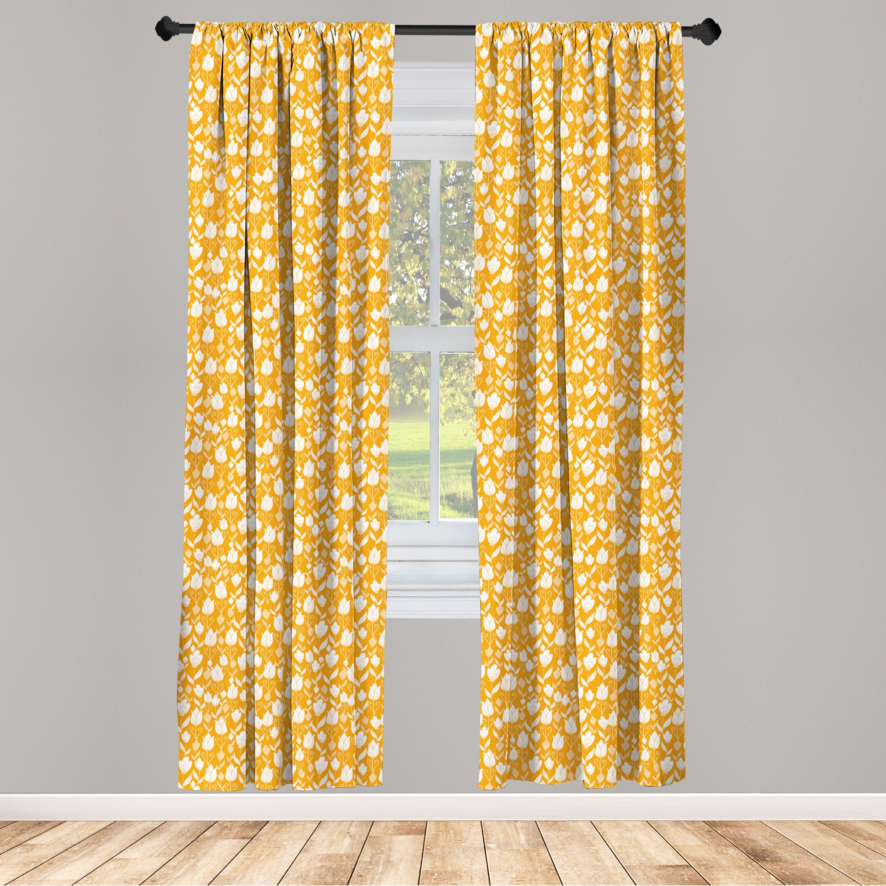 Gardine Vorhang für Wohnzimmer Schlafzimmer Dekor, Abakuhaus, Microfaser, Blumen Blumen auf Marigold Tone