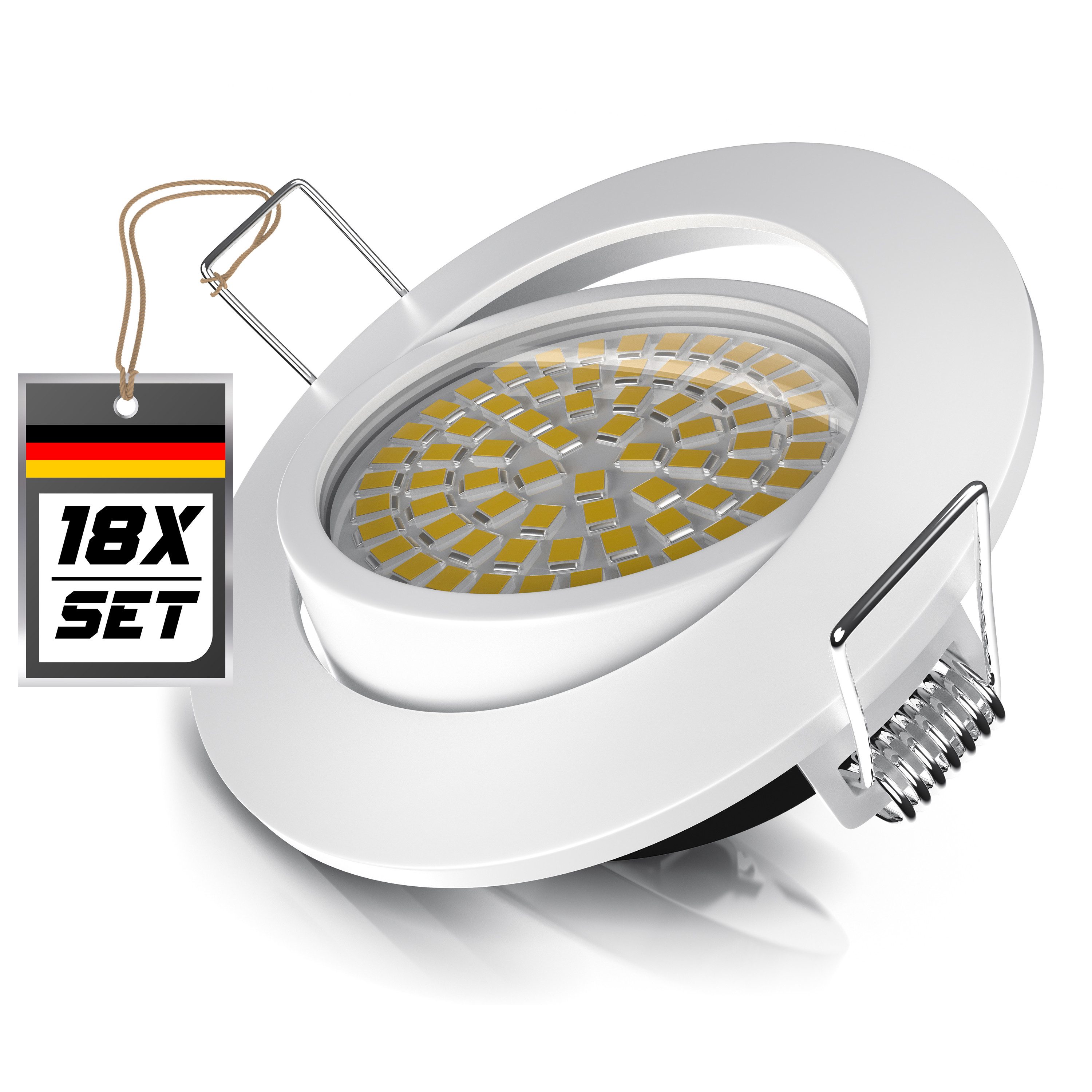 Brandson LED Einbaustrahler 18er Set LED Einbaustrahler Deckenspots 3000K dimmbar weiß, Dimmfunktion; Schwenkmechanismus (30° vertikal), LED fest integriert, warmweiß, Slim Einbauleuchte, Einbauspot Edelstahl Optik, Alu Deckenstrahler
