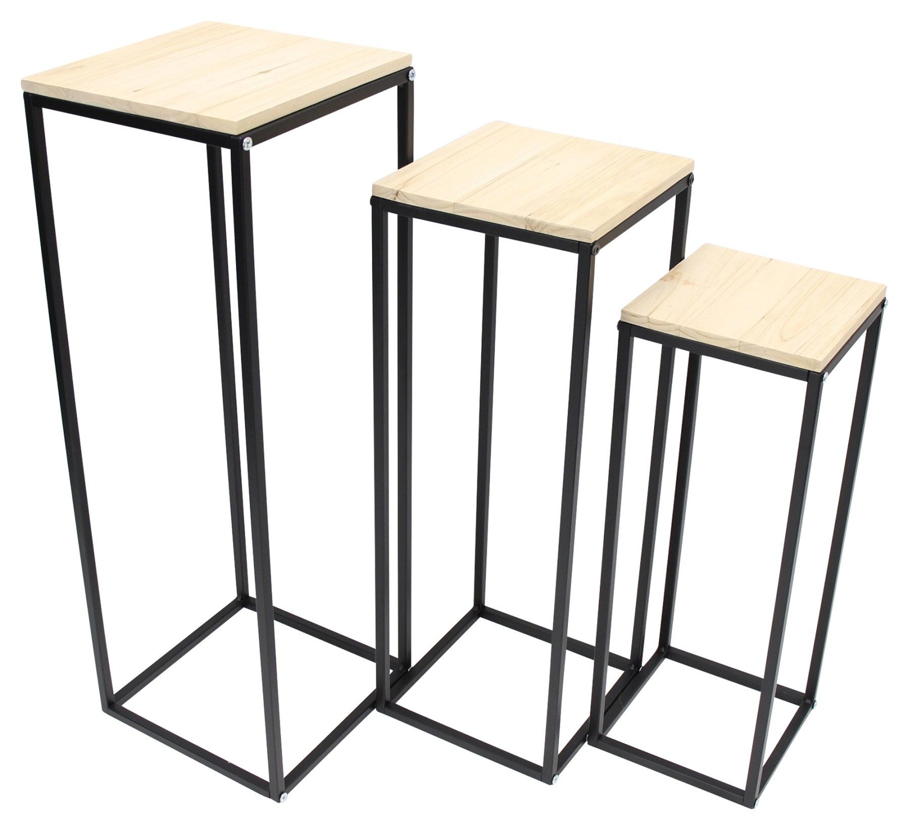 Satztisch Beistelltisch "Modern" aus Holz natur & Metall schwarz, Blumenständer