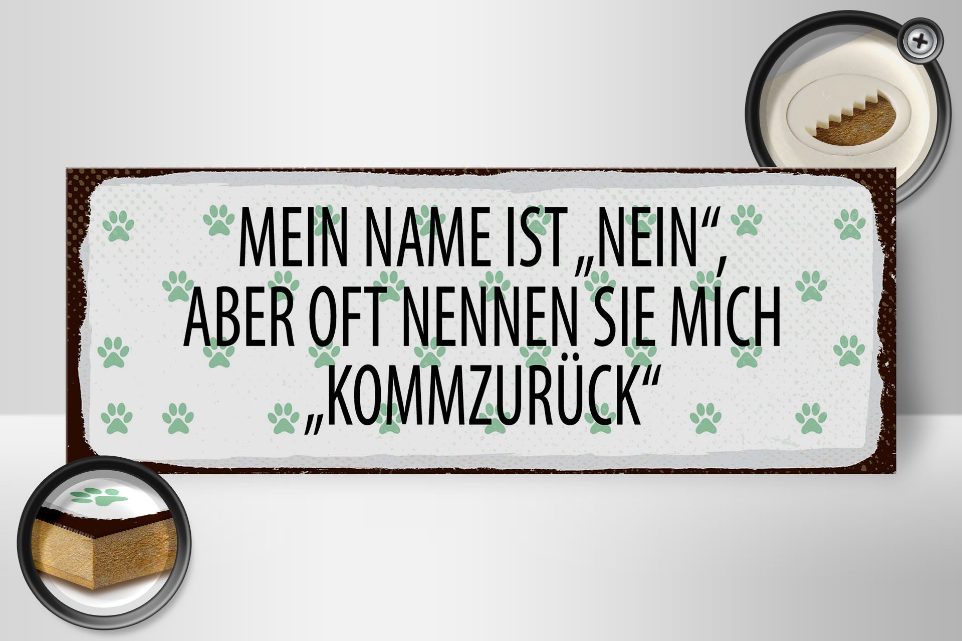 Femer GmbH Holzbild Spruch 27x10 cm Mein Name ist Nein aber oft nennt, (1 St), Glatte Holzfaserplatte (MDF), vorn beschichtet