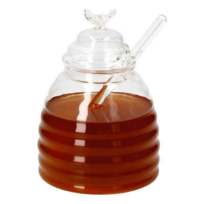 MamboCat Vorratsglas 3tlg Set Honig 500ml Bienchen-Deckel Honiglöffel Glasbehälter, Glas