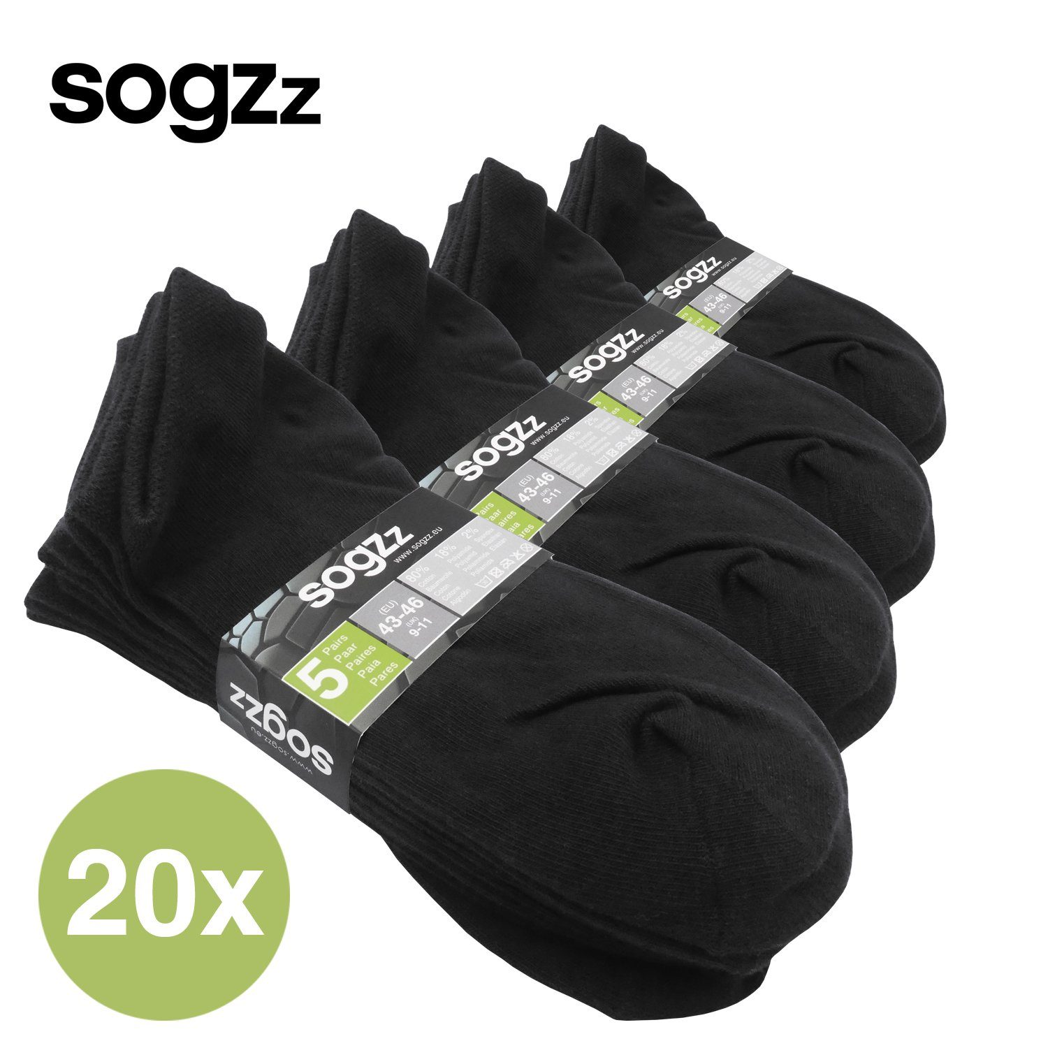 sogzz Sneakersocken 5-60 Paar Sneaker Socken aus 80% Baumwolle für Damen & Herren (39-42, Schwarz, 20-Paar) – Bild 2 von 5