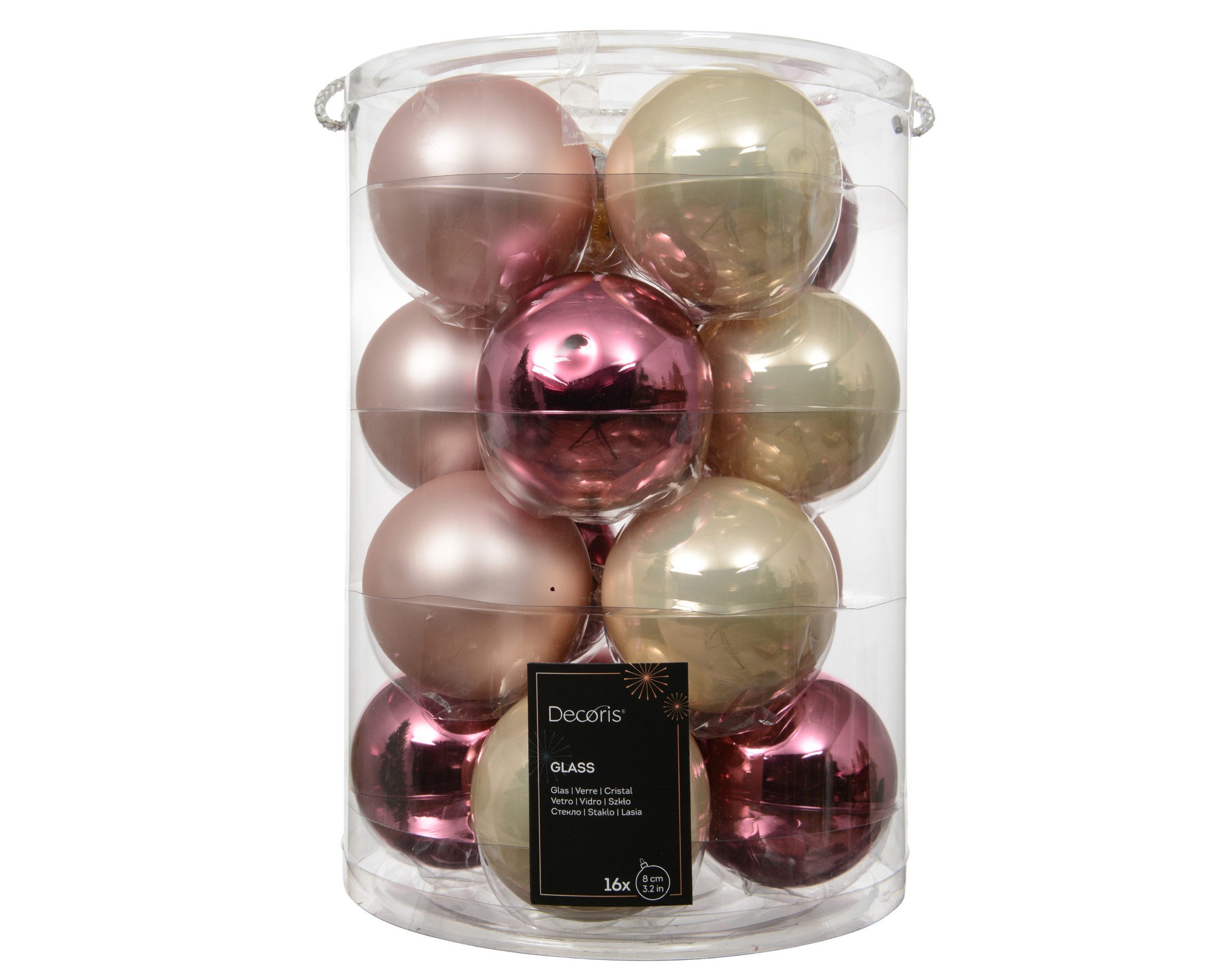 Kaemingk Weihnachtsbaumkugel, Weihnachtskugeln Glas 8cm 16 Stück - Rosa / Perle Mix