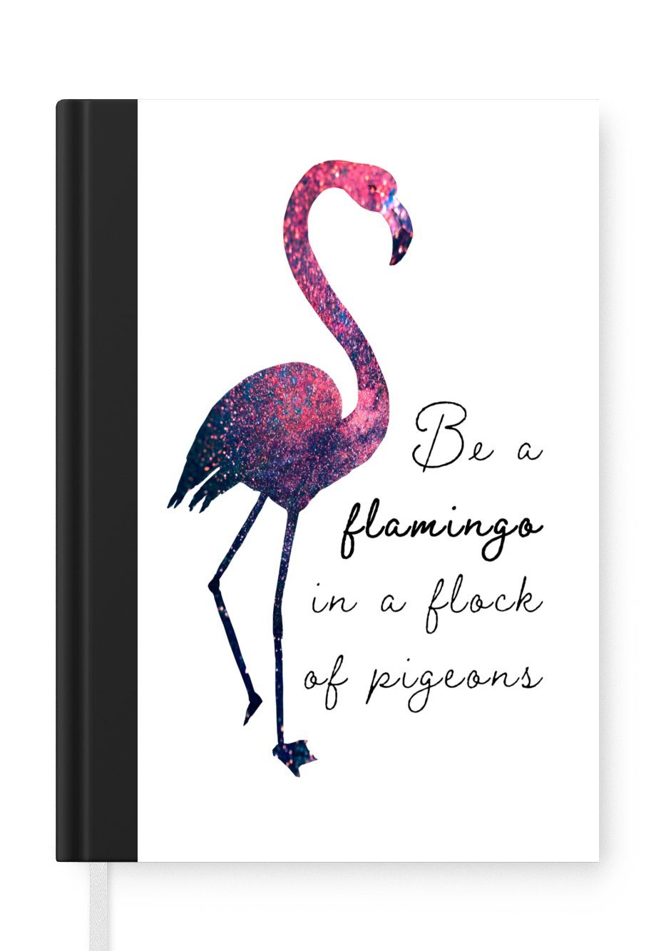 MuchoWow Notizbuch Flamingo - Glitzer - Rosa, Journal, Merkzettel, Tagebuch, Notizheft, A5, 98 Seiten, Haushaltsbuch