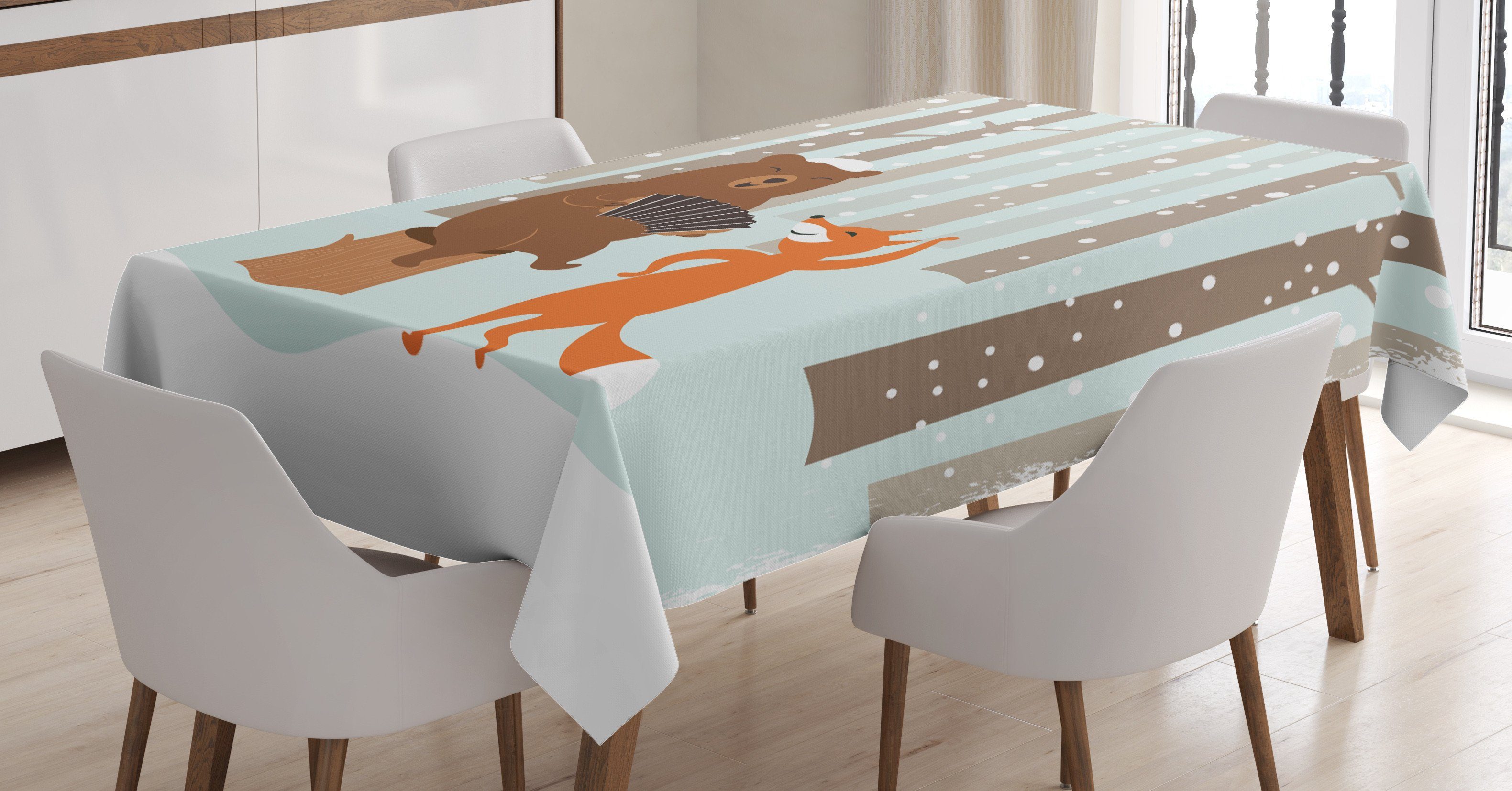 Tischdecke mit Bär Abakuhaus Klare Farben, Fox Akkordeon Wald geeignet den Bereich Außen Waschbar Farbfest Für