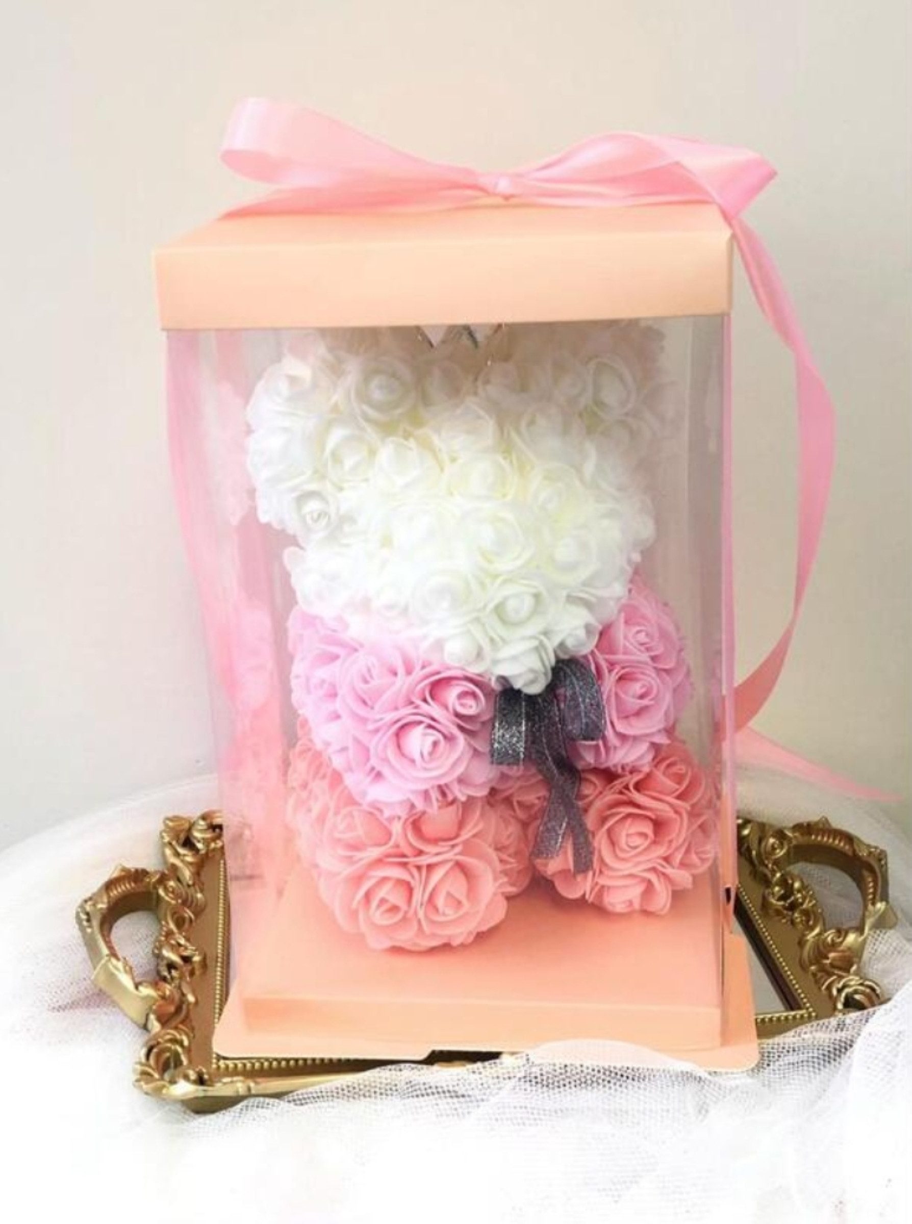 AMORE MIO LED Dekoobjekt Rosenbär mit LED Licht 25 cm Teddy aus Rosen Geschenk Valentinstag Box, LED fest integriert, Mit LED Licht Rosenoptik Geschenkbox dekor – Bild 5 von 5