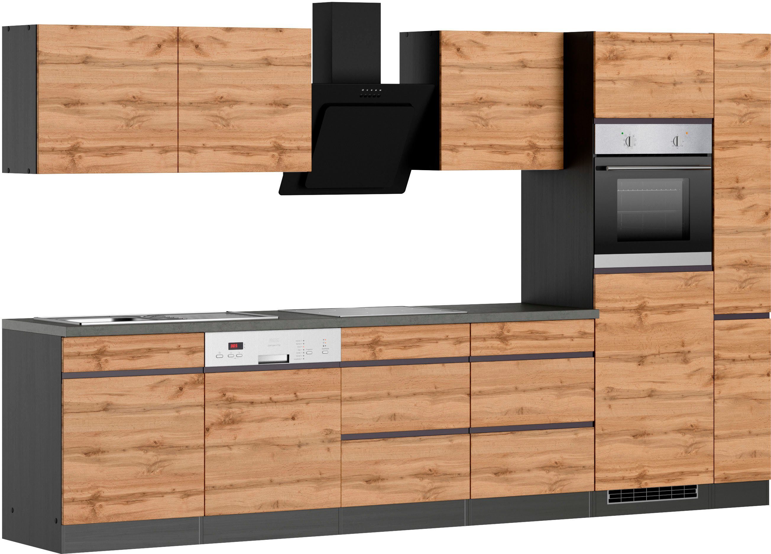 KOCHSTATION Küchenzeile KS-Riesa, Stellbreite 330 cm, wahlweise mit Induktionskochfeld