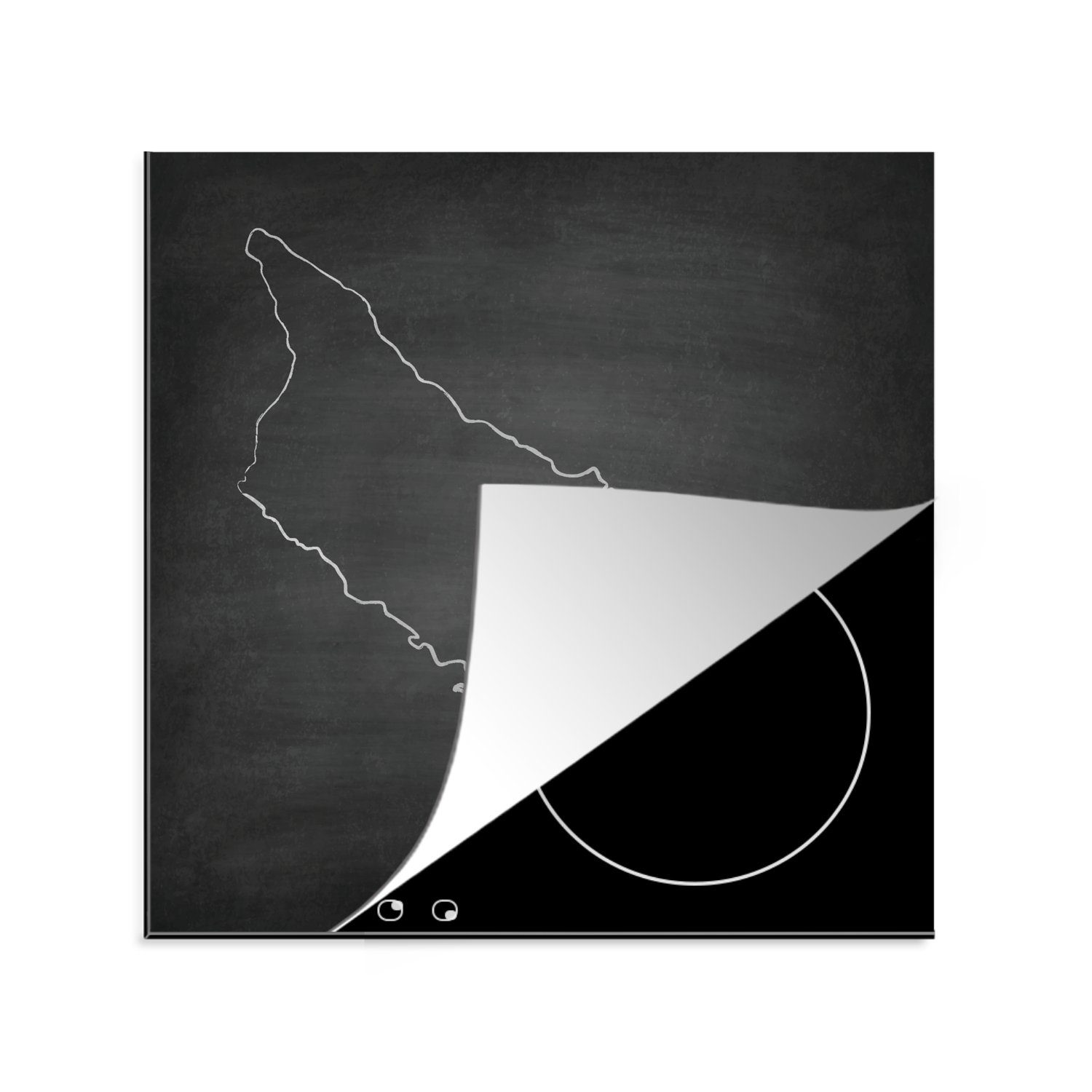 von Herdblende-/Abdeckplatte 78x78 und (1 Kreidetafel, auf einer küche tlg), Aruba für cm, Ceranfeldabdeckung, Schwarze Illustration Arbeitsplatte MuchoWow Vinyl, weiße
