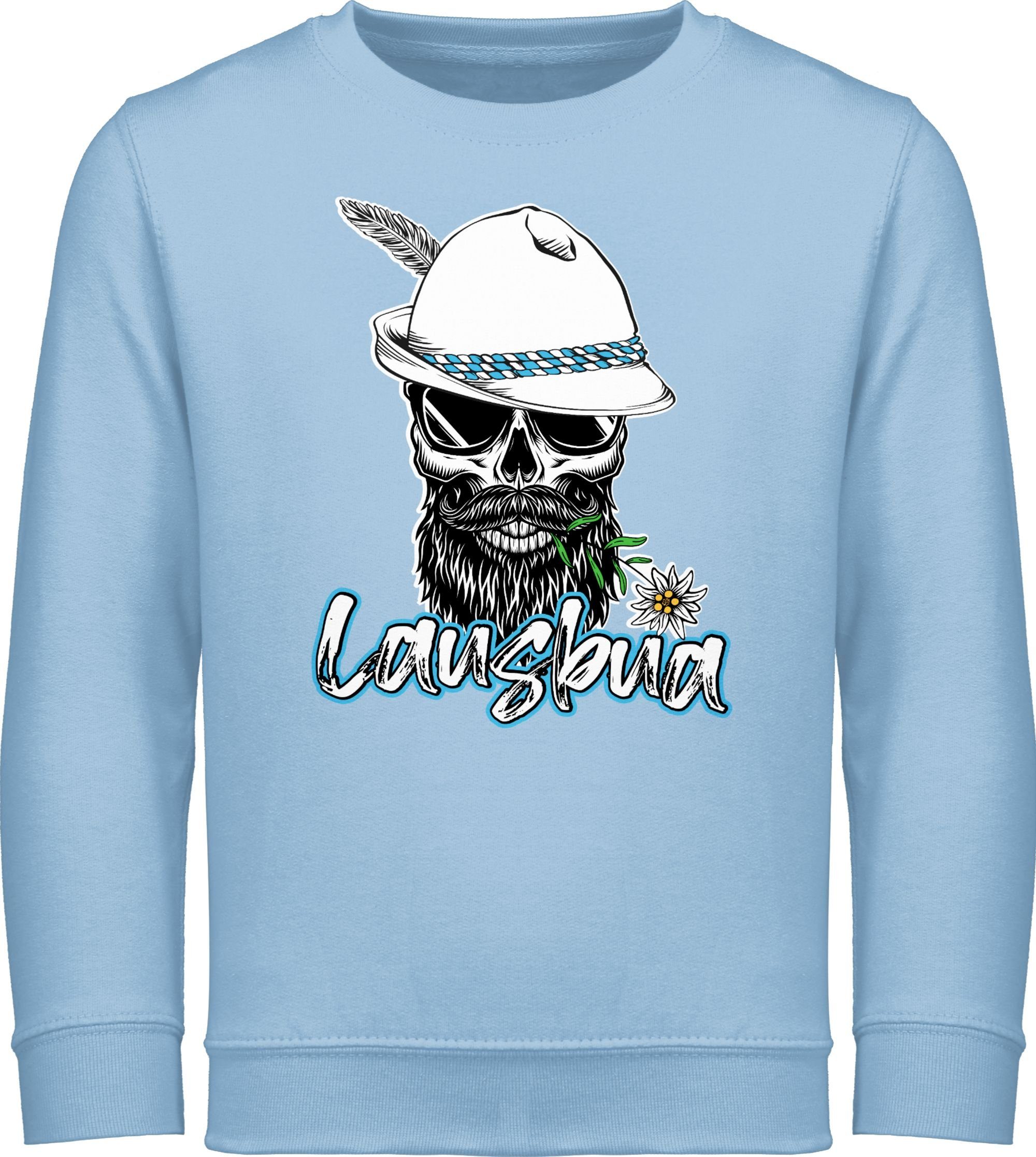Shirtracer Sweatshirt Lausbua Totenkopf Skull Bayrisch Lausbub Schlingel Mode für Oktoberfest Kinder Outfit 2 Hellblau | Sweatshirts