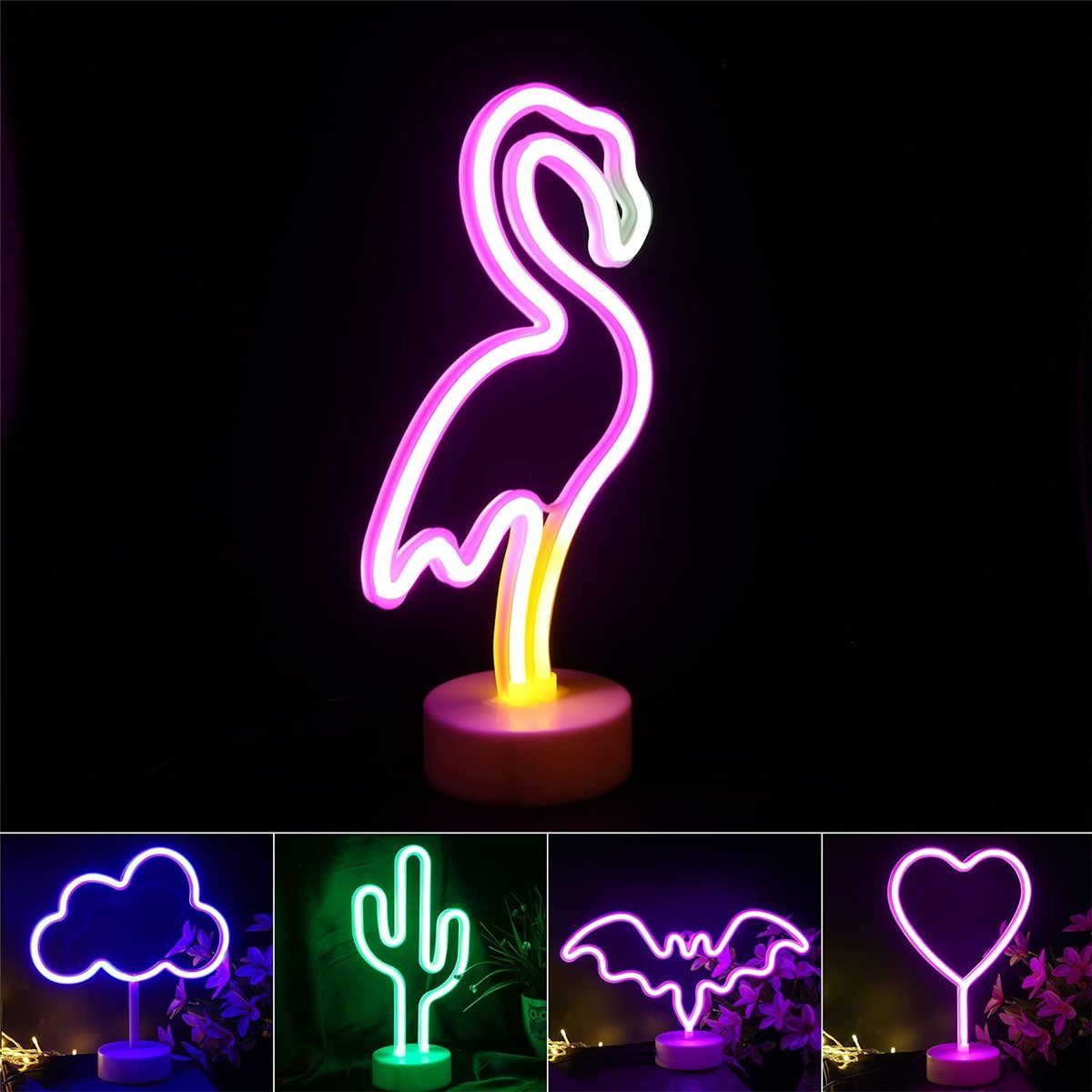 Flamingo-Neon-LED-Nachtlicht, LED batteriebetrieben/USB-betrieben Nachtlicht K&B