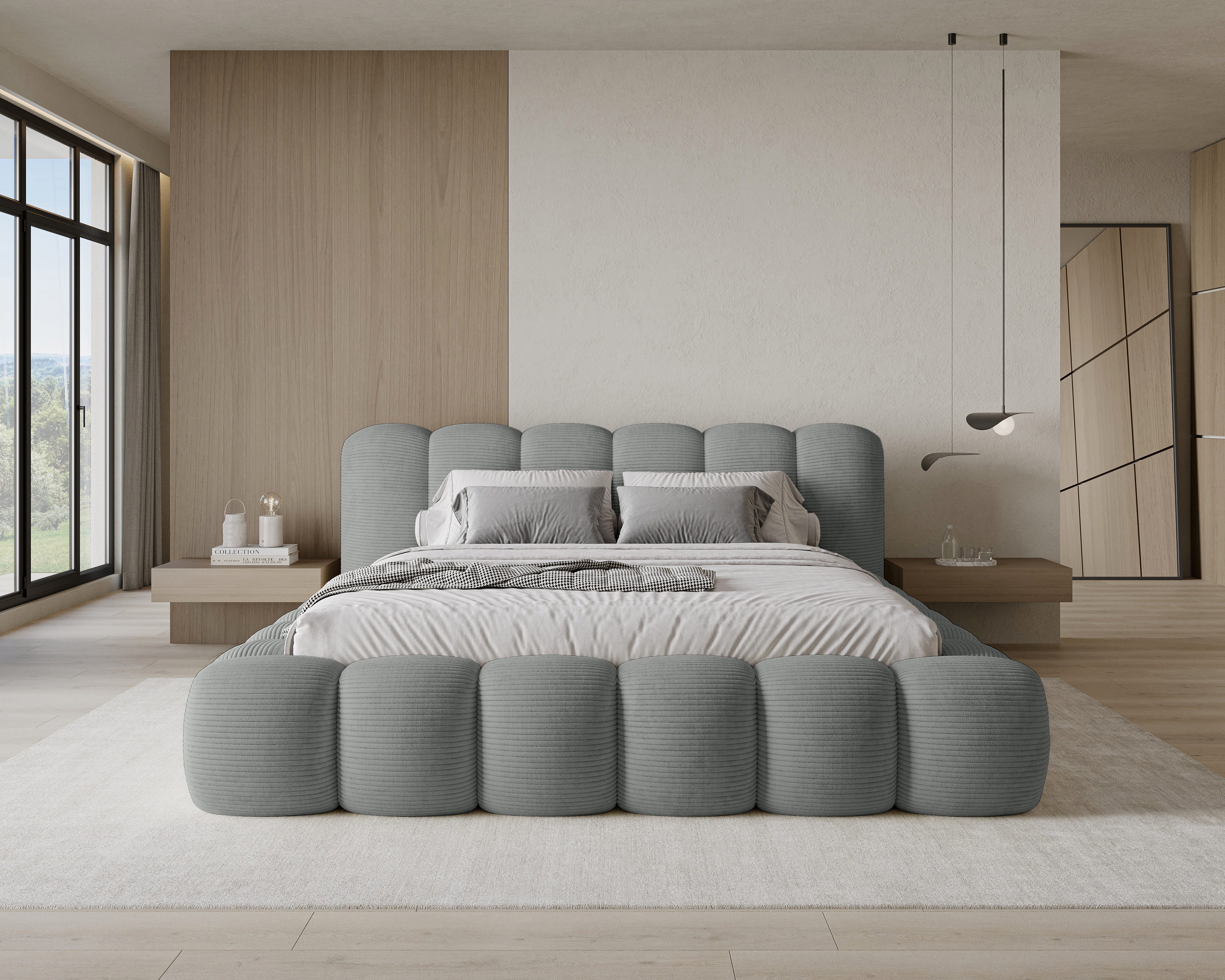 Chilly Мебель Polsterbett Stone Cord Stoff 140x200 cm mit Stauraum Poso 60