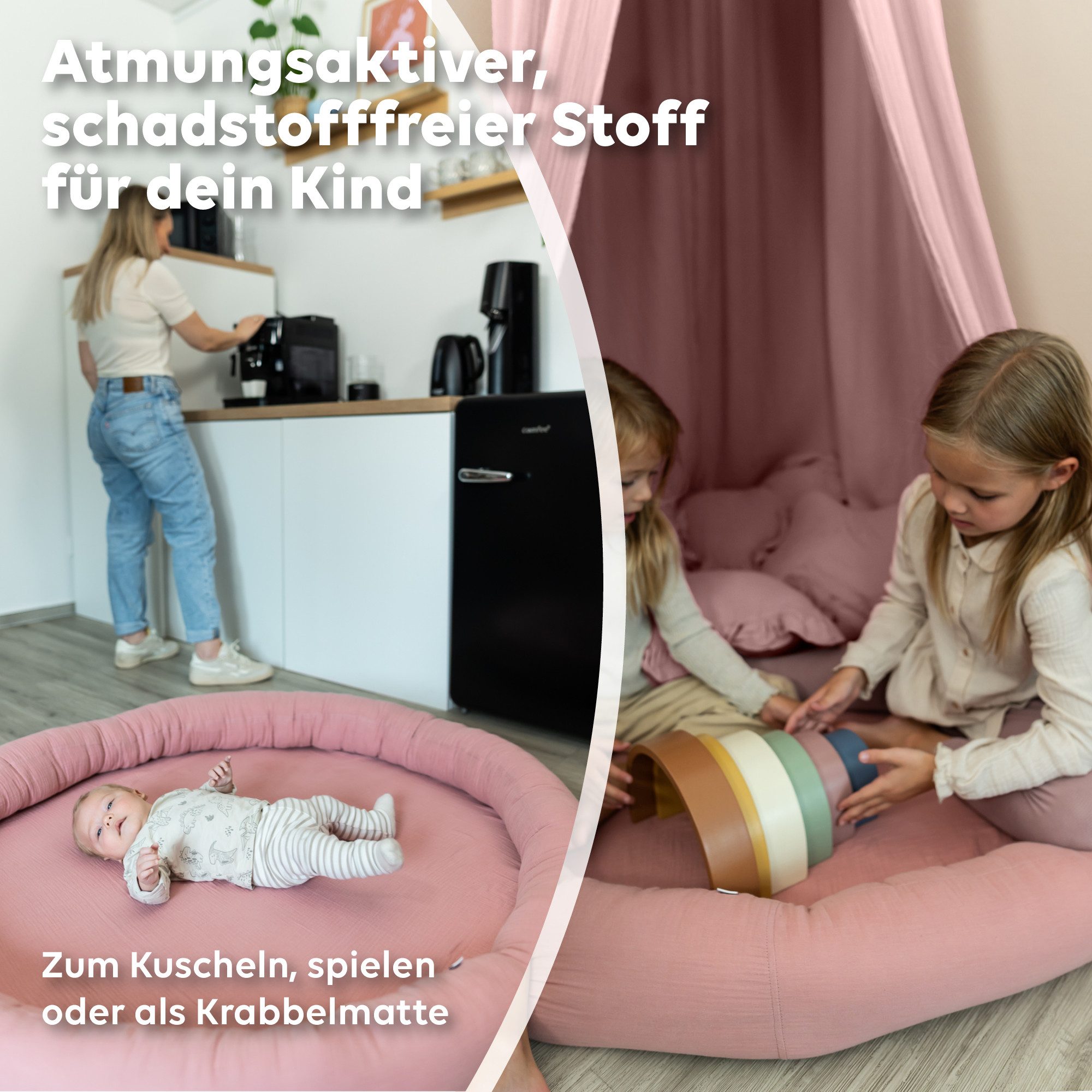 lilimaus Bodenkissen Sitzkissen für Kinder aus Musselin - Spielmatte & Kuschelecke, mit zarter Rüscheneinfassung - zum Lesen, Spielen & Kuscheln