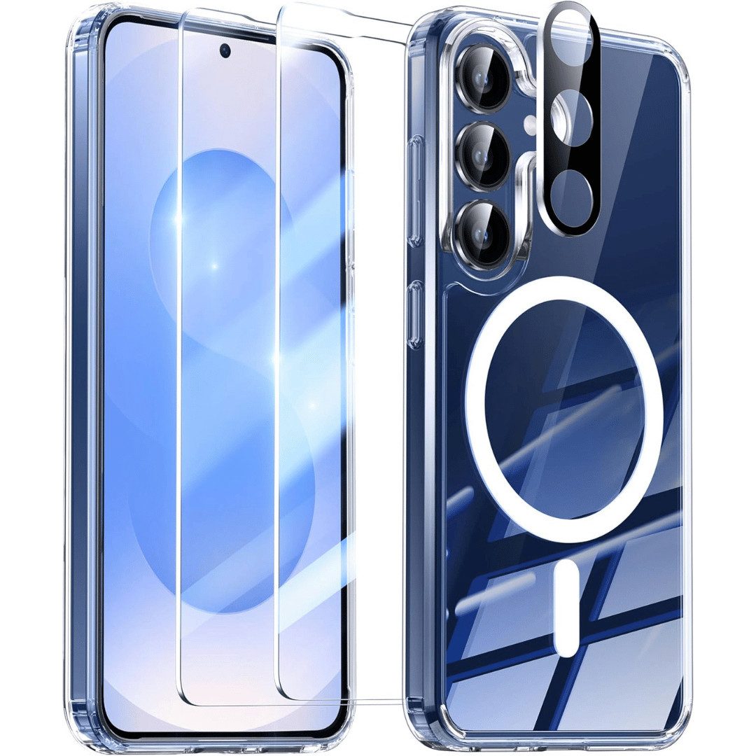 Smartphone-Hülle 4in1 für Samsung Galaxy S25 2X Schutzglas 1X Kameraschutz Full Case 9H