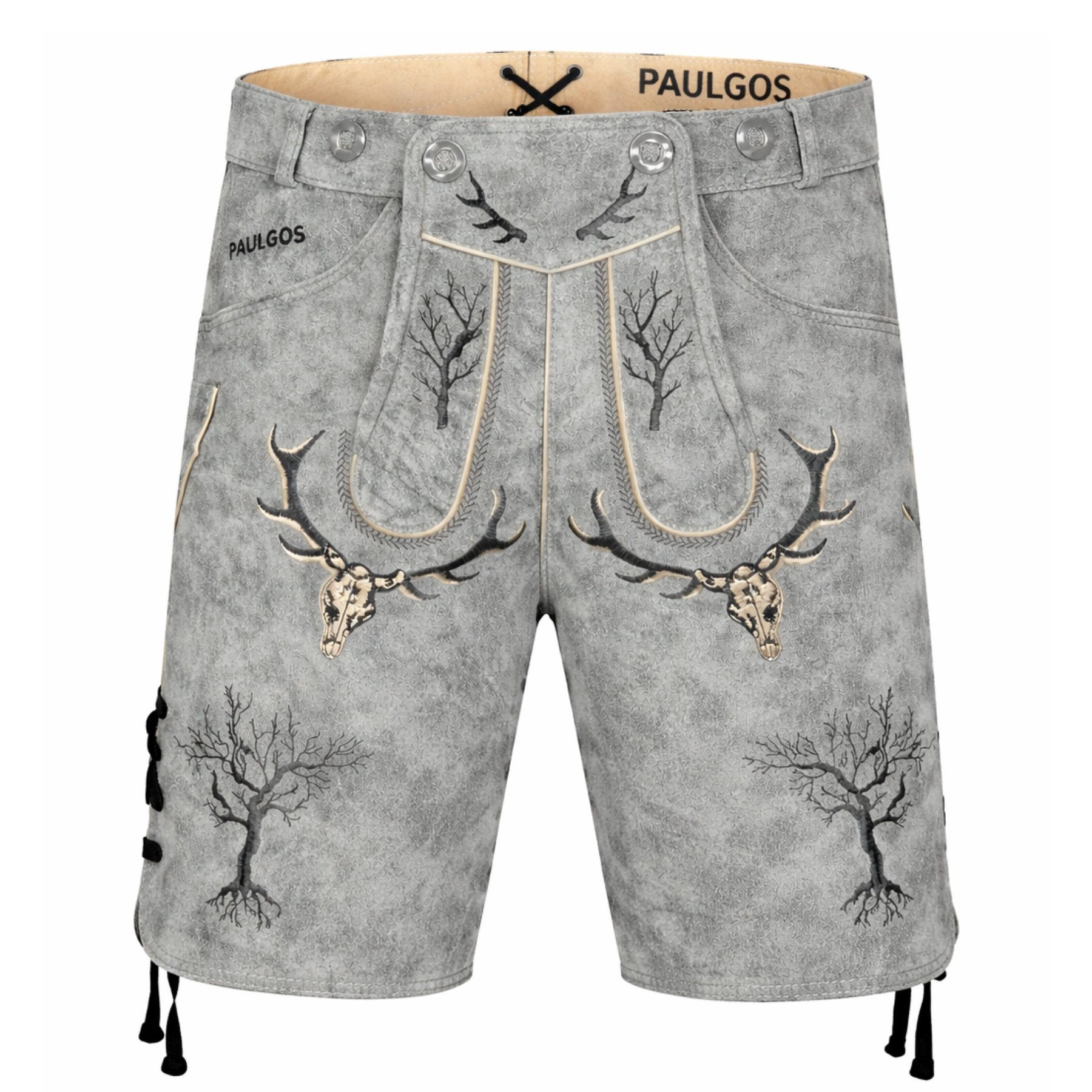 PAULGOS Trachtenhose Herren Lederhose Kurz mit Trägern 100% Echtleder - HK6 ANTIK