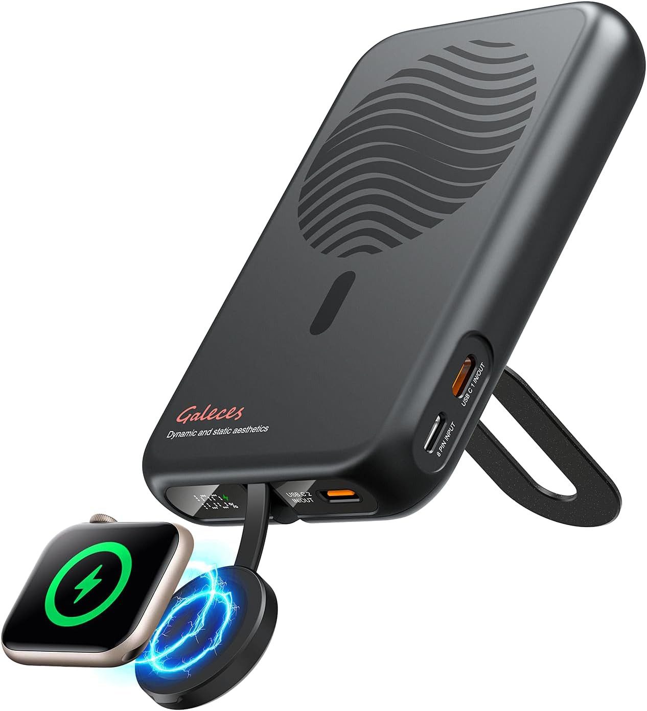 Galeces Powerbank 10000mAh magnetisch Wireless USB C Schnellladen Standfuß Powerbank Magnetische Powerbank 10000 mAh (5 V), Magnetisch Wireless Standfuß LED Anzeige Schnellladen 10000mAh