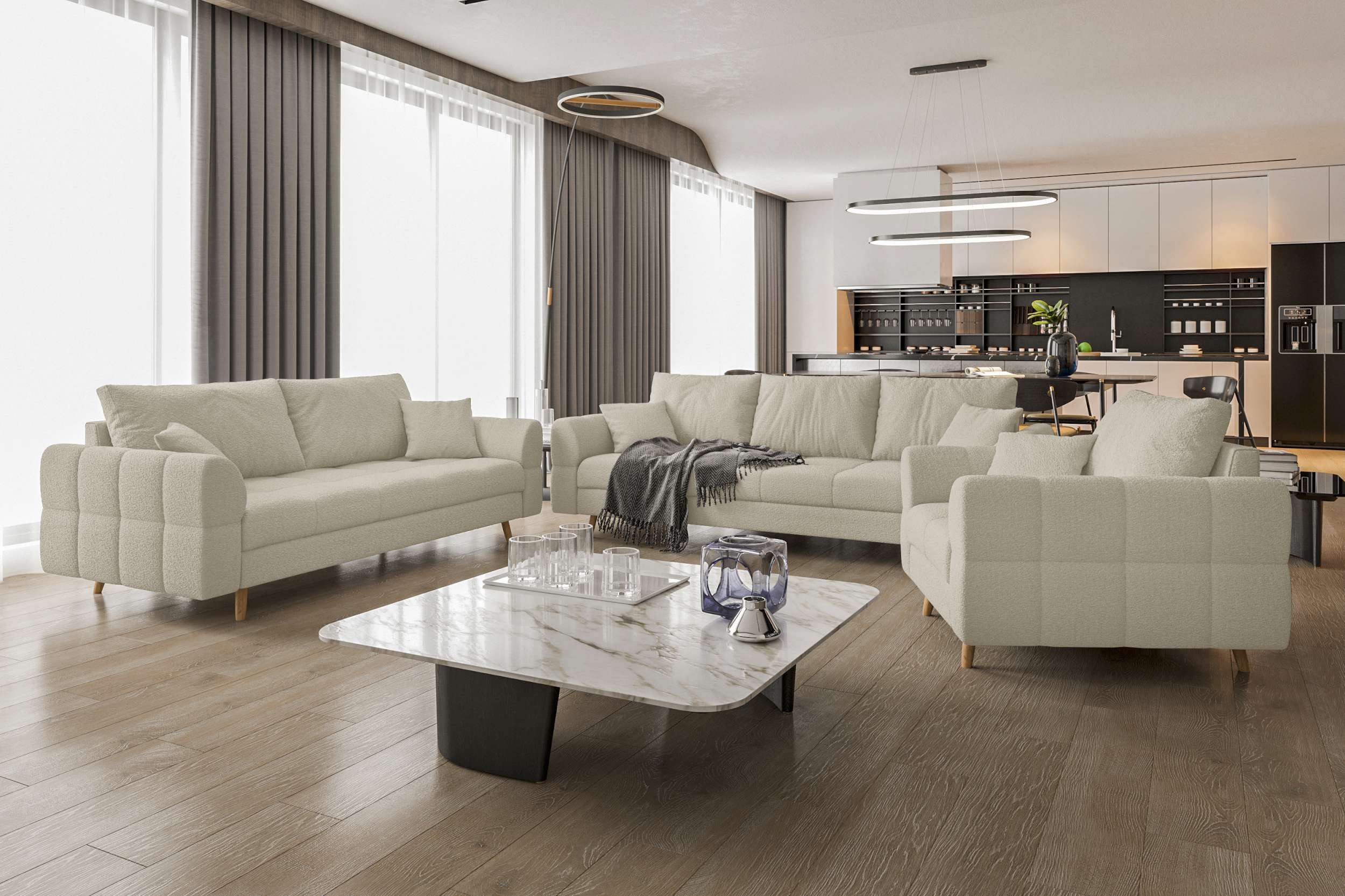 99rooms Polstergarnitur Bello, (Couchgarnitur, Set (3-tlg), günstig online kaufen