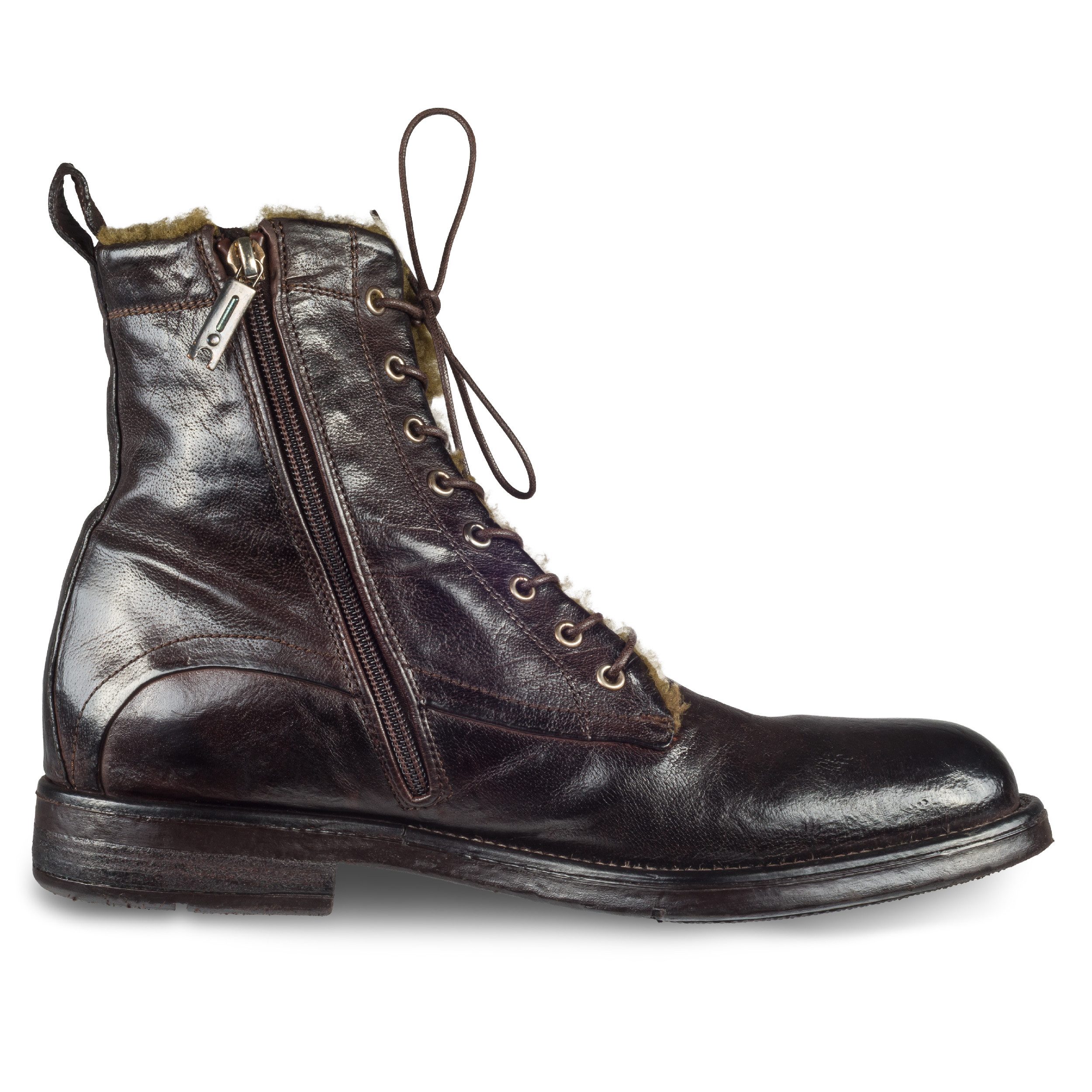 LEMARGO Stiefel Herren dunkelbraun "ebano", Lammfell, Leder stonewashed, AB24A Stiefel Handgefertigt in Italien