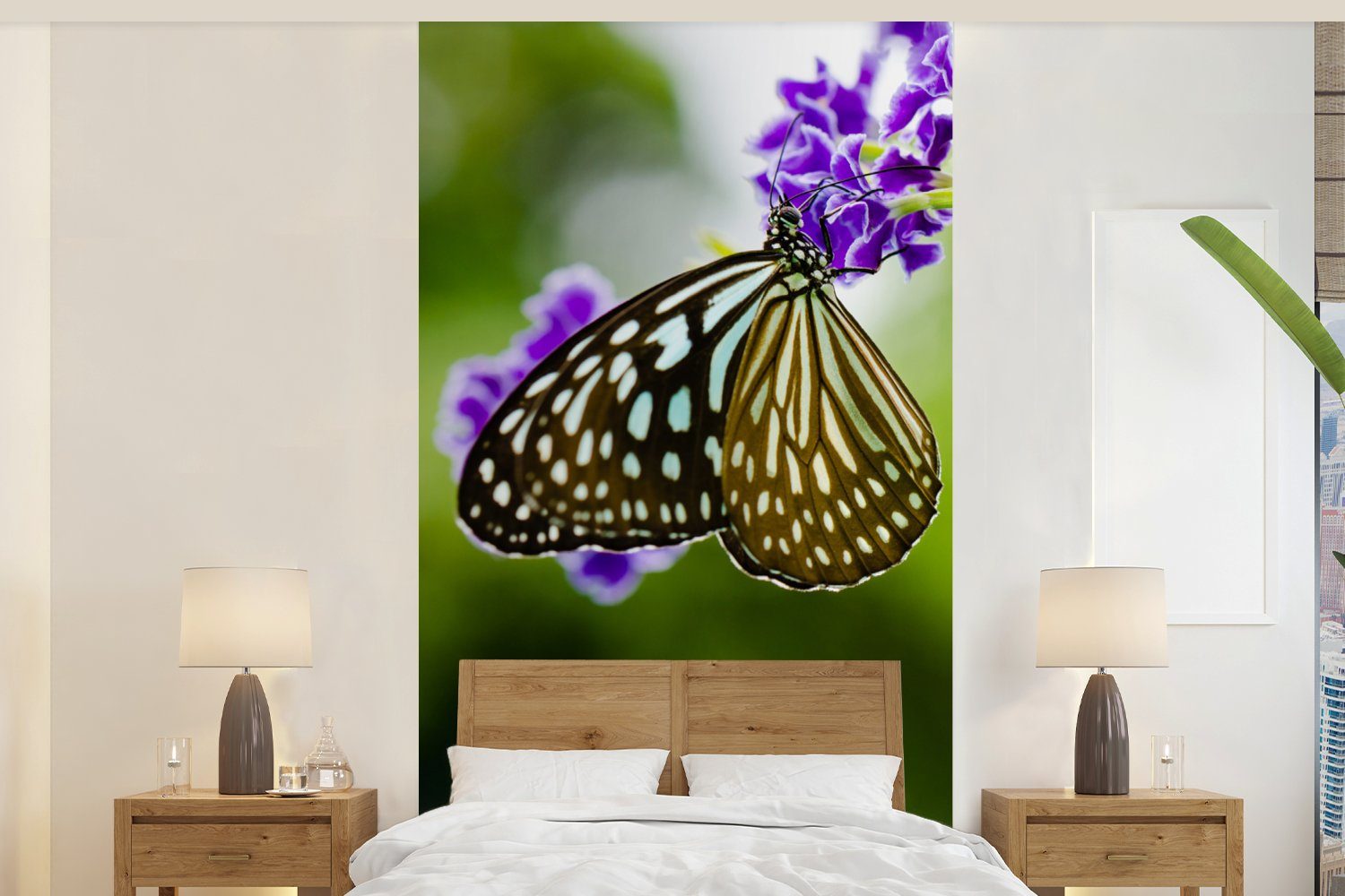 Schmetterling - - Wohnzimmer (2 Botanisch, für Fototapete Fototapete Schlafzimmer Vliestapete Matt, Lavendel Küche, MuchoWow St), bedruckt,
