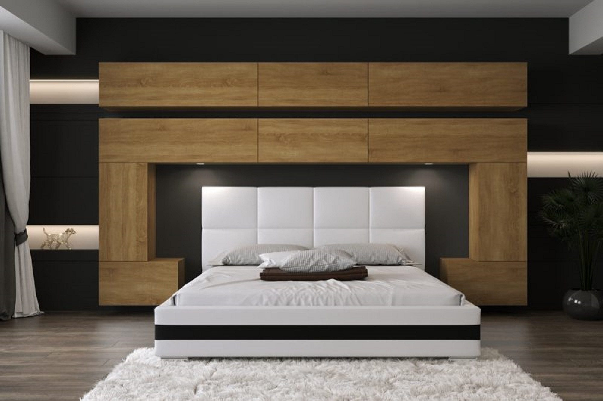 ROYAL24_MARKT Schlafzimmer-Set - Bett mit Panama Schränken, (Komplett Set, 10-St., Premium - Panama 5), Elegante Möbel - ein Hauch von Luxus
