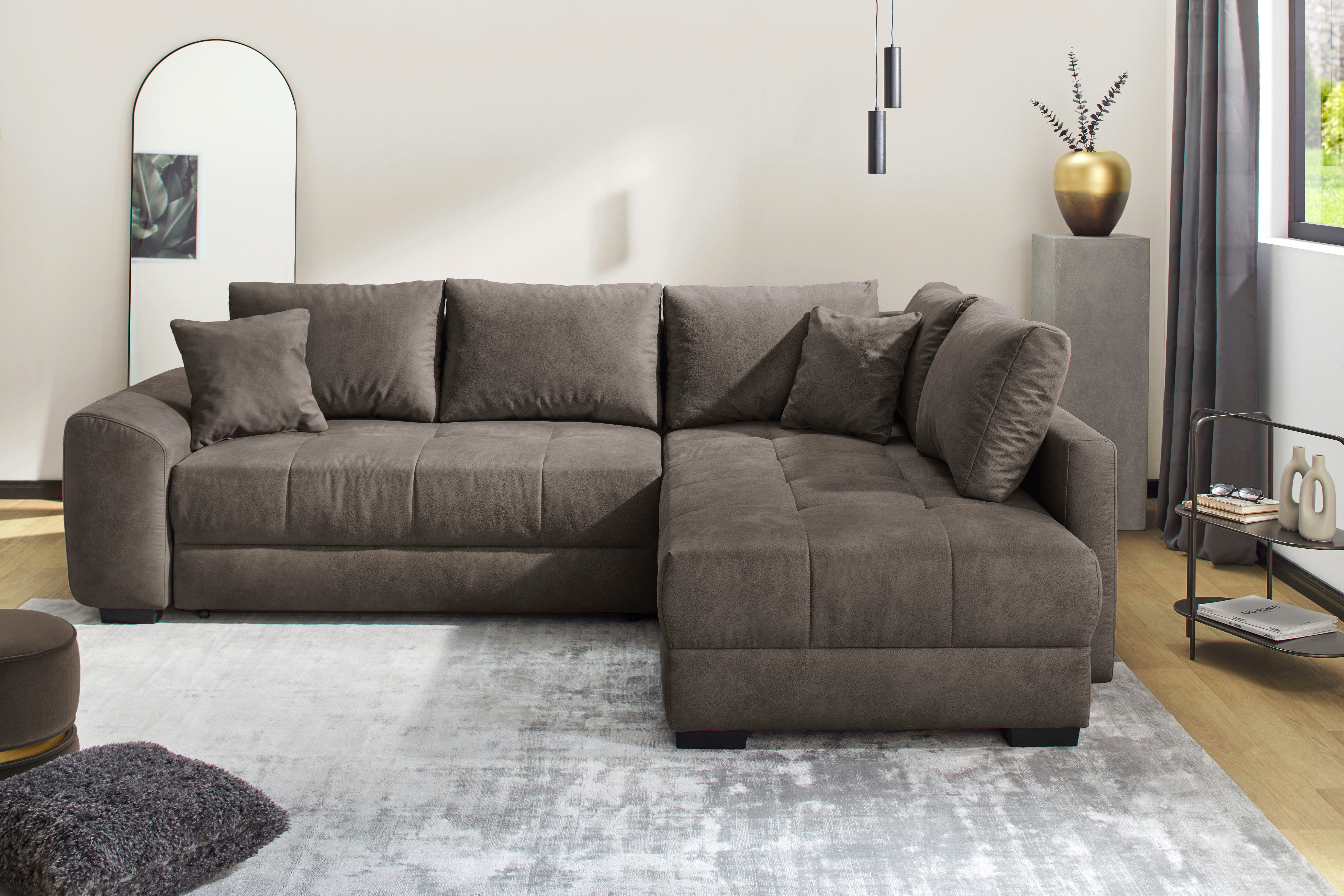 Jockenhöfer Gruppe Ecksofa Amalfi L-Form, B: 270 cm, Liegefl. 146x224 cm, Dauerschlafsofa, Couch mit Tonnentaschen-Federkern, Topper, Bettkasten & Kissen