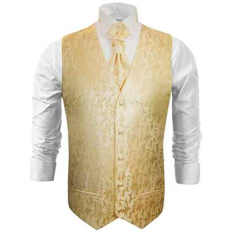 Paul Malone Anzugweste Herren Hochzeitsweste mit Plastron Set 2tlg florale - Bräutigam (Set, 2-tlg., mit Weste und Plastron) creme gold V15, Gr. 50 (S)