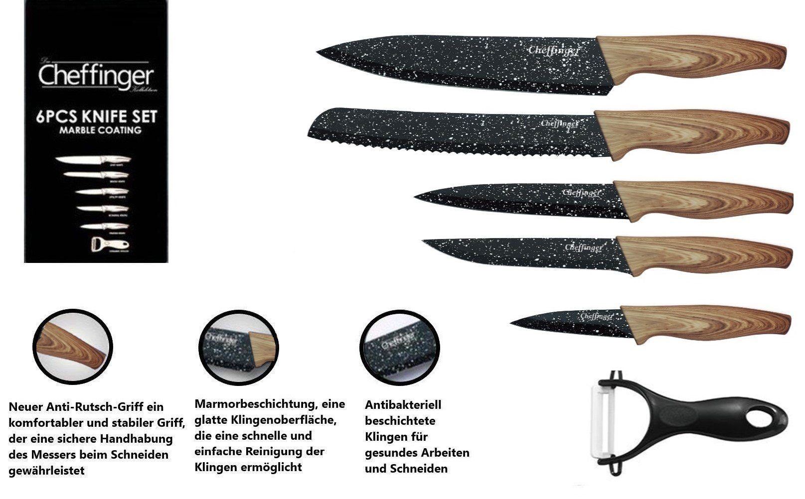 24 Küchenmesser 6tlg, Inkl. Topfset 20 28cm Pfannenwender Box Aluminium Messer), Topf-Set Holzlöffel Brattopf 1 Knife Untersetzer Fleischtopf 15-tlg., 1 9tlg Deckel Induktion Antihaft alle KESSMANN (Set, + Bratentöpfe Herdarten Messerset + mit 1 +