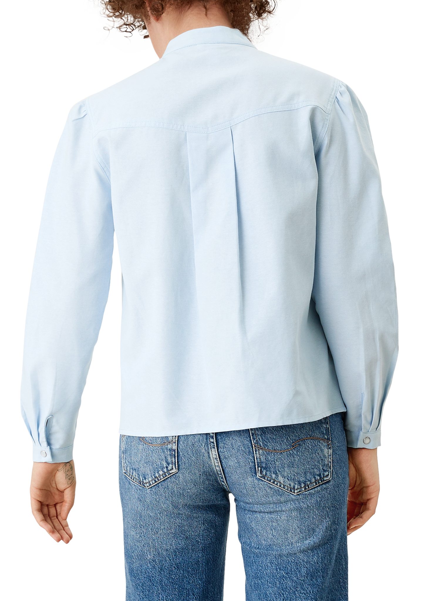 QS Langarmbluse Bluse im Vintage-Look melange light Stickerei, blue Teilungsnähte