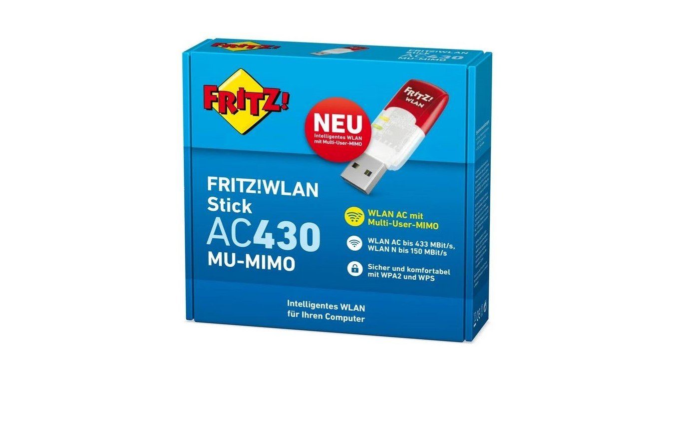Fritz! WLAN-Stick FRITZ!WLAN AC 430 MU-MIMO, WLAN AC, 430 MBit, 150 MBit, 5 GHz, 2,4 GHz, MU-MIMO, Plug & Play, WPS – Bild 2 von 2