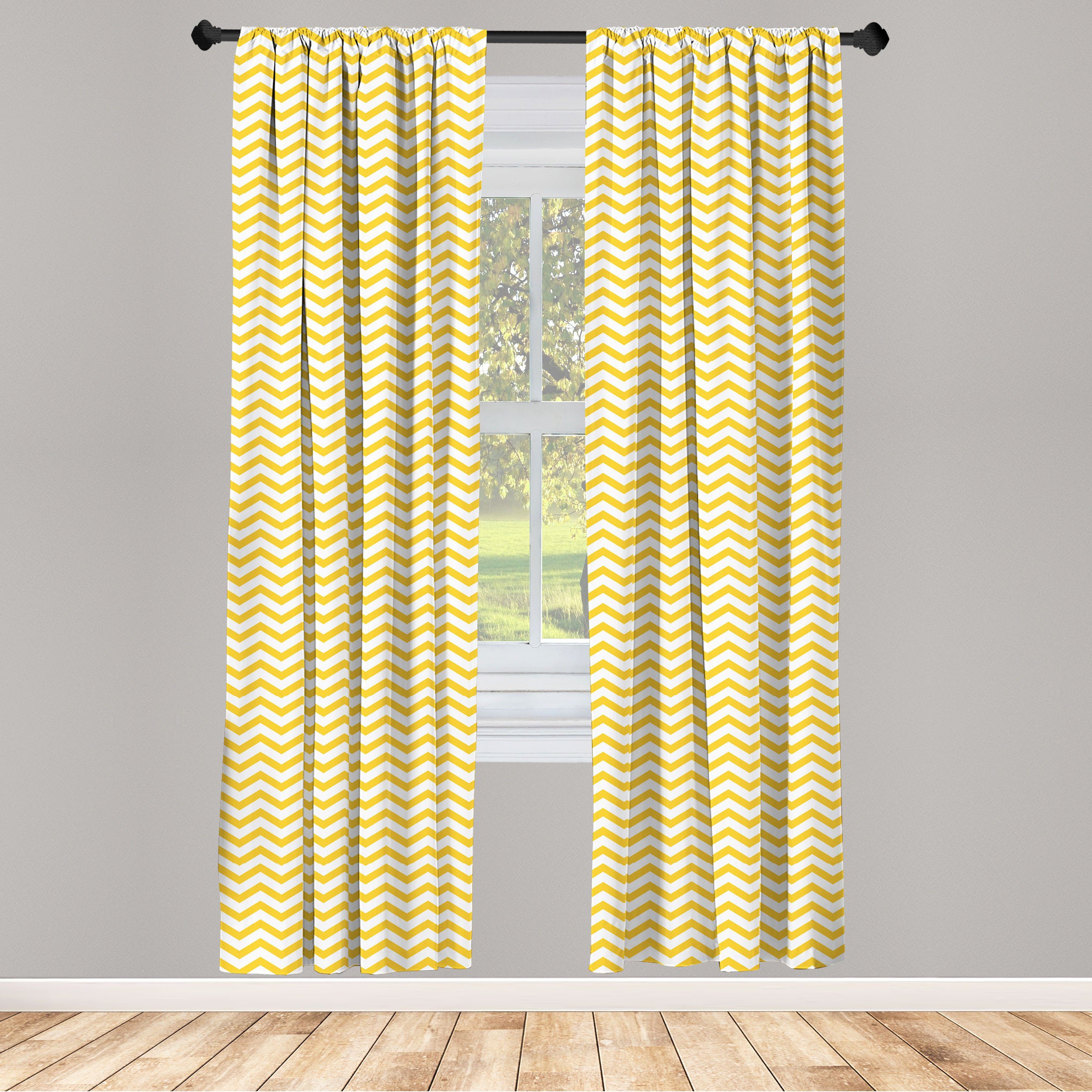 Gardine Vorhang für Wohnzimmer Horizontal Schlafzimmer Abakuhaus, Wellenförmige Gelber Microfaser, Kunst Dekor, Chevron