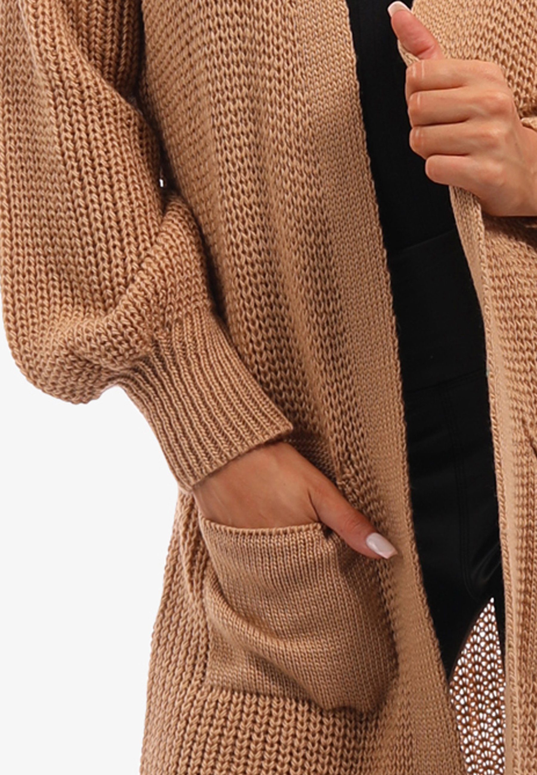 YC Fashion & Strick-Cardigan Unifarbe, Taschen Style mit mit in Cardigan beige Size One Taschen aufgesetzten