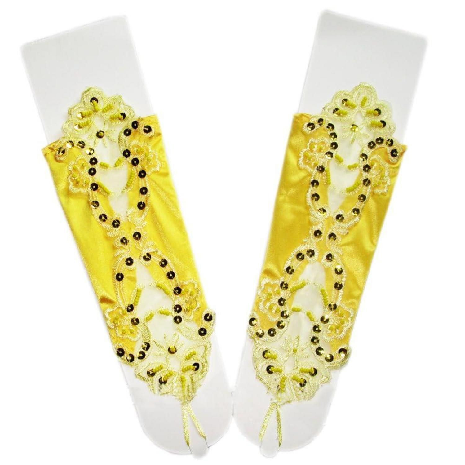 LuxusKollektion Abendhandschuhe Spitzenhandschuhe Damen Hakenfinger Fingerlos Gelb (1-St)