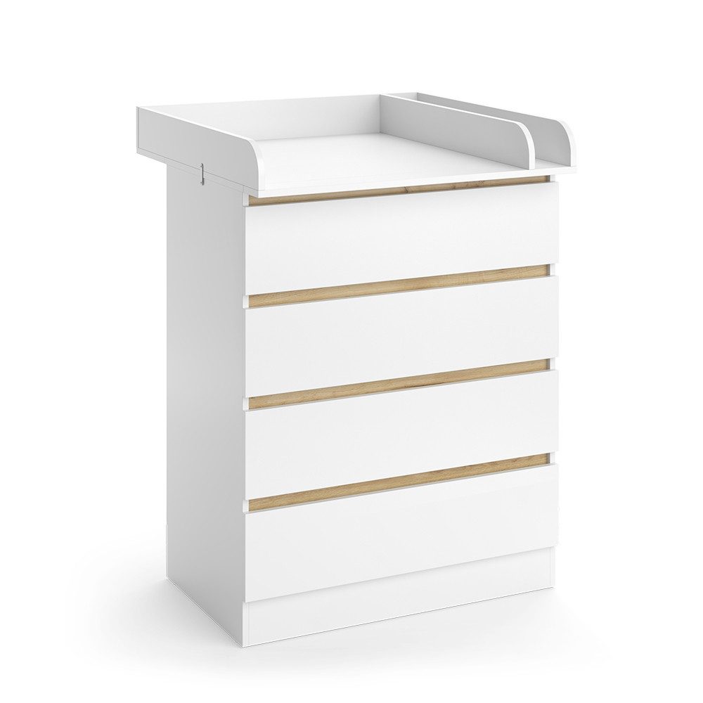 VitaliSpa® Wickelkommode Emmi, Weiß/Goldkraft Eiche, 80 x 111.7 cm mit 4 Schubladen