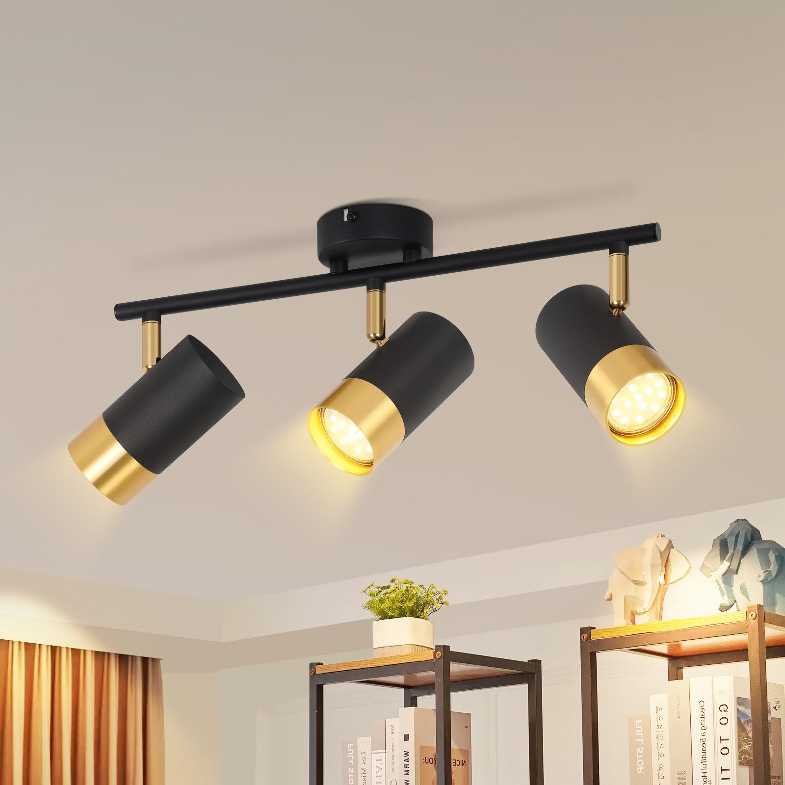 ZMH Deckenstrahler 2/3/4 Flammig-GU10 Schwarz-Gold Modern Deckenlampe für W günstig online kaufen